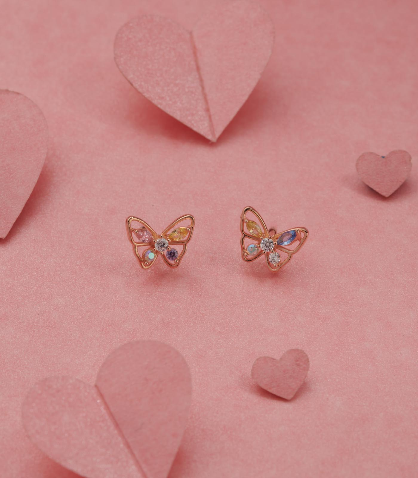 Multicoloured Butterfly Ear RIngs (Silver)