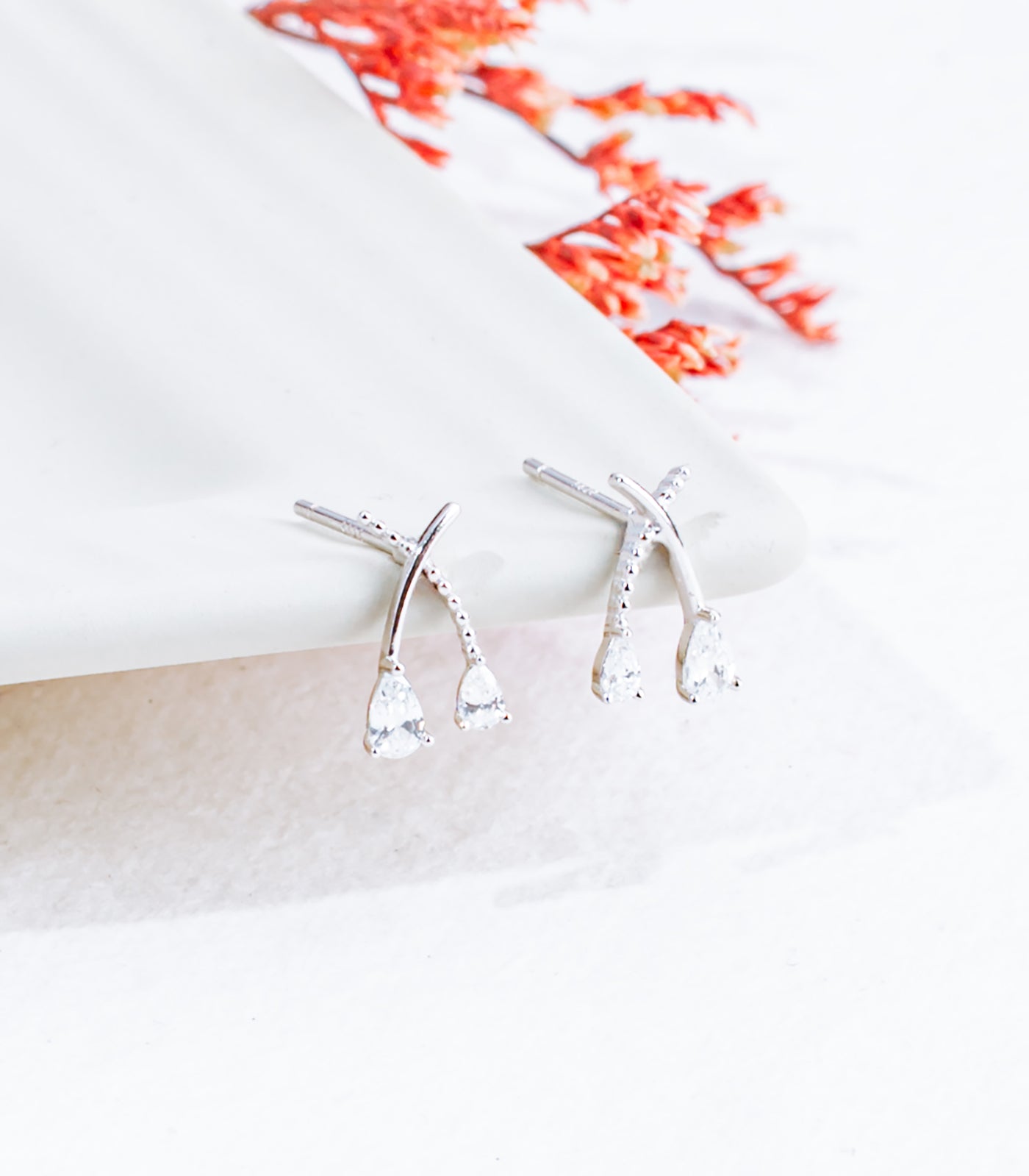 Dual Dangling Stones Earrings (Silver)