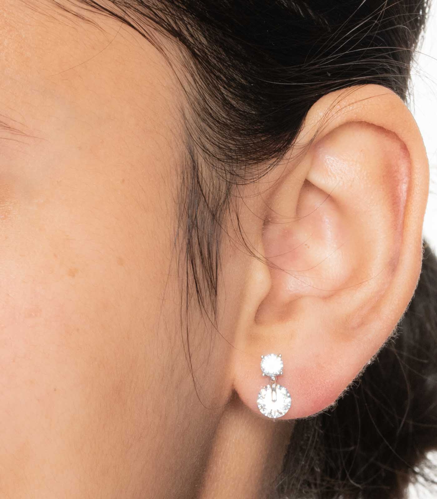 Dual Dangling Spheres Earrings (Silver)