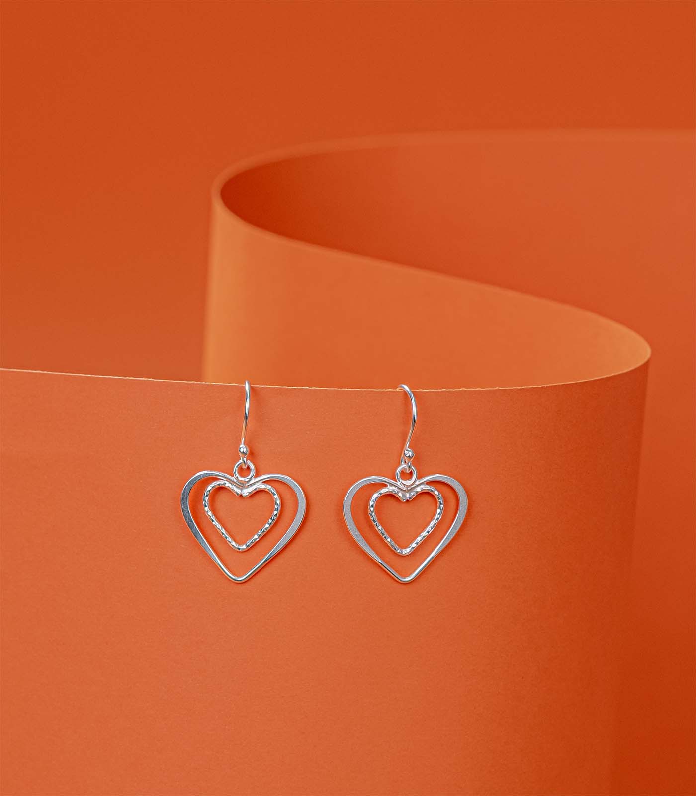 Dual Heart Silver Earrings