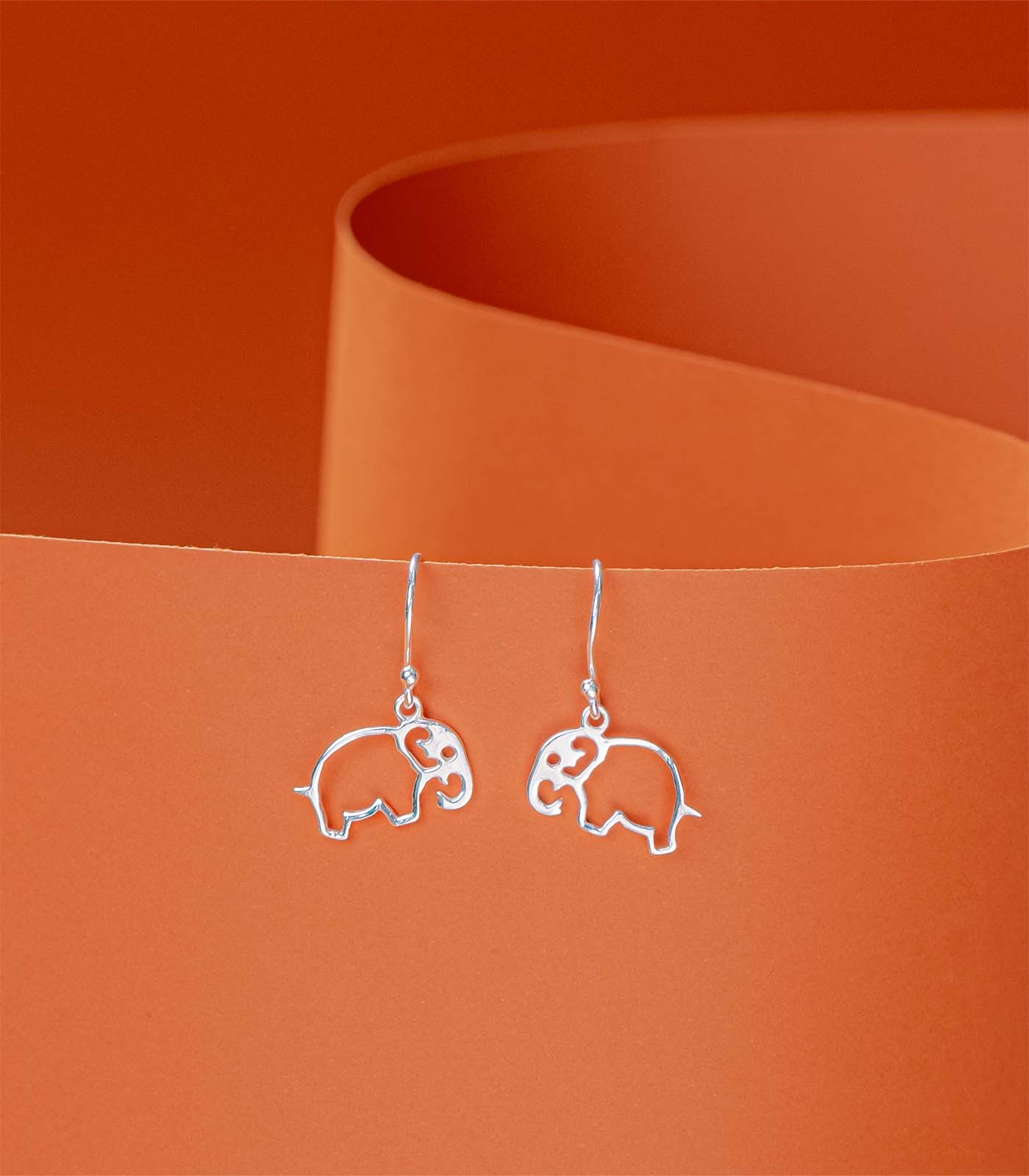 Outlined Elephant Silver Earrings