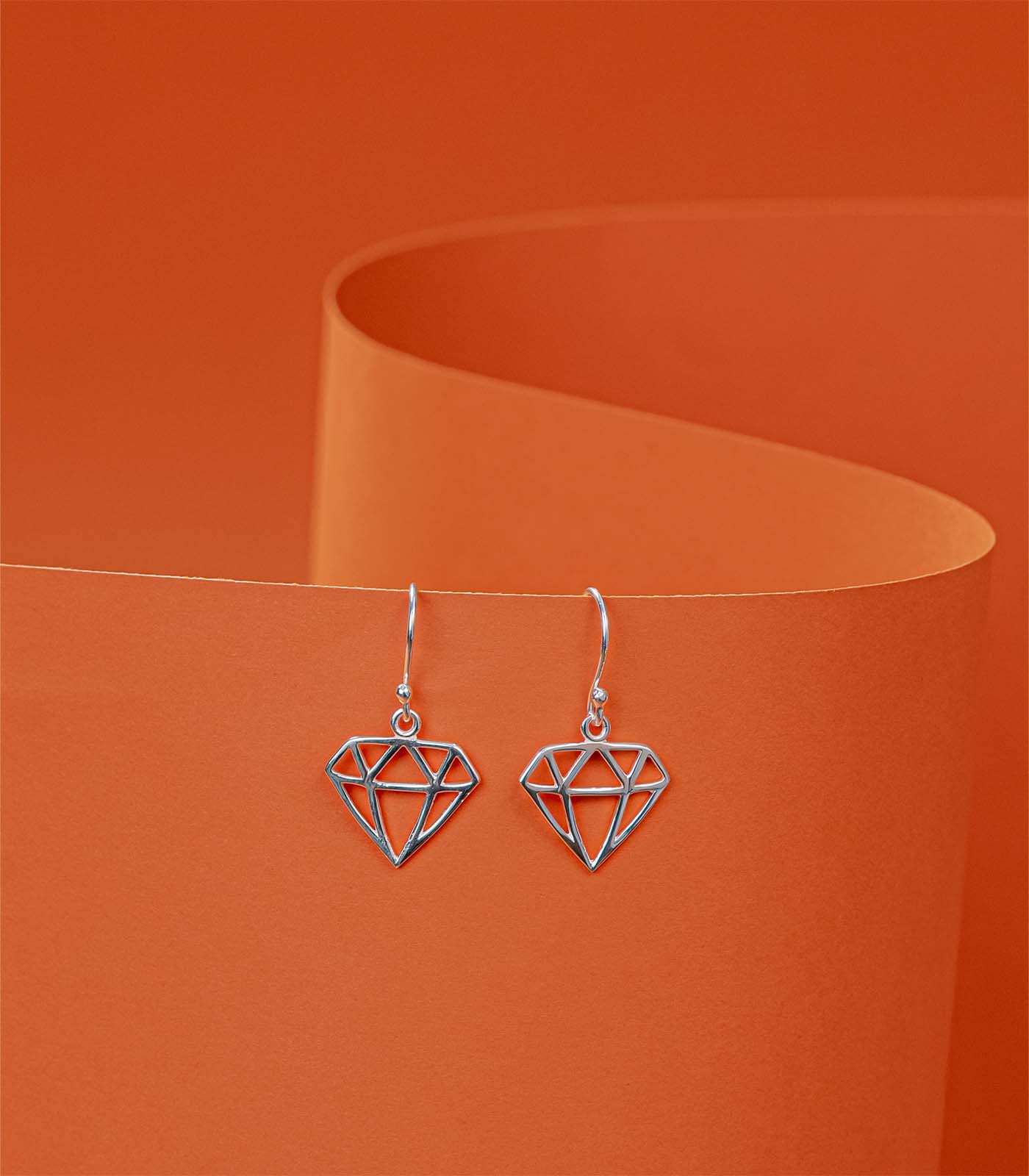 Fashion Diamond Outlined Silver Earrings