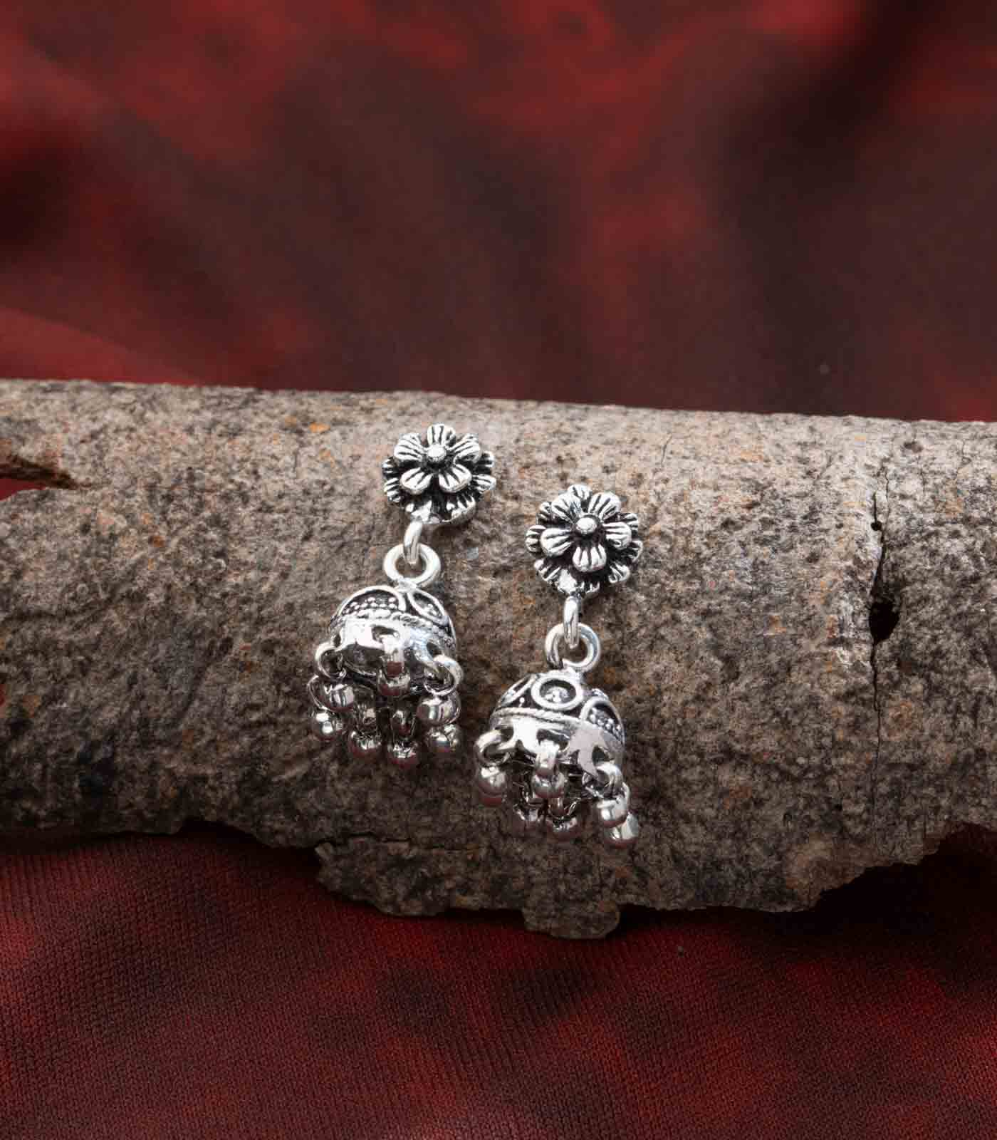 Silver Oxidized Jhumki