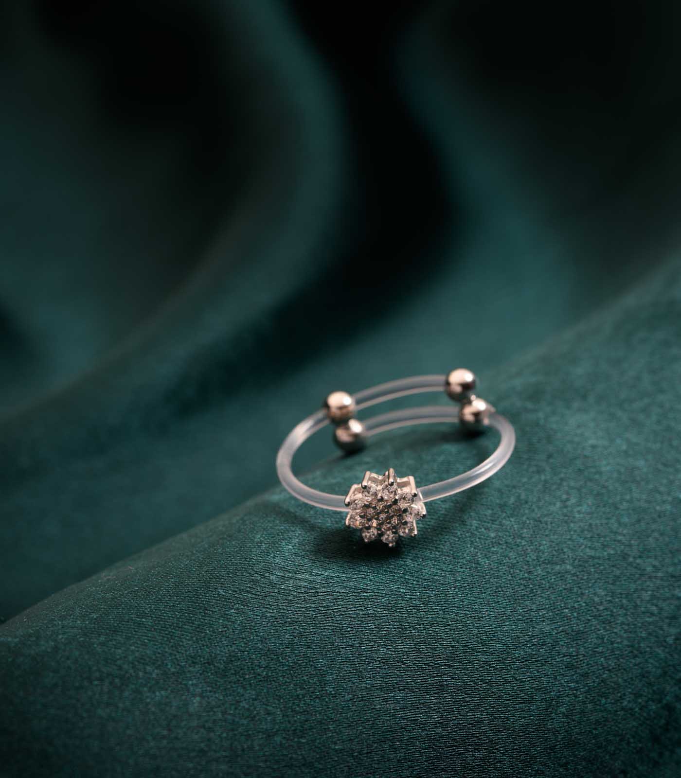 Cute Flower Invisible Adjustable Finger Ring (Silver)