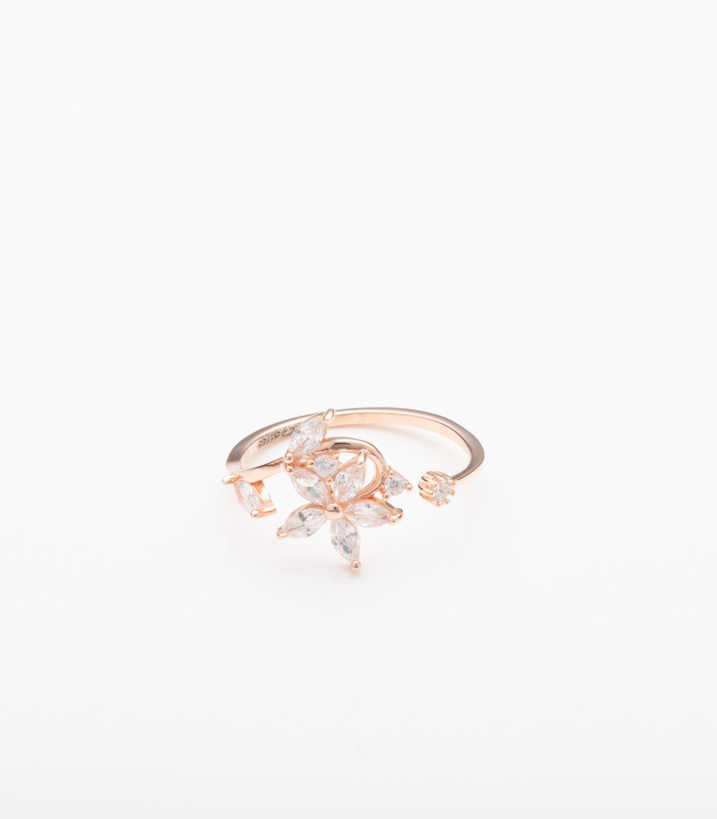 Rosy Flower Adjustable Finger Ring (Silver)