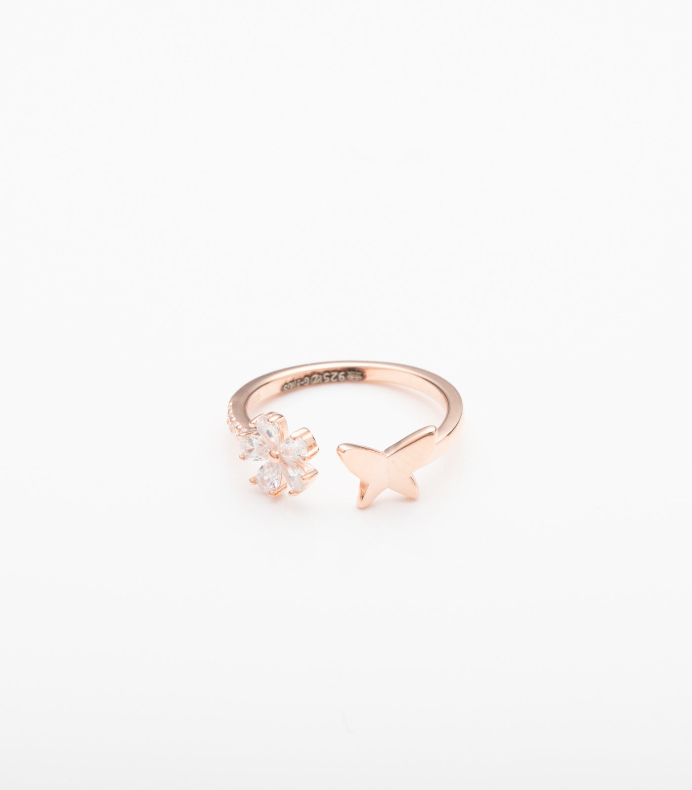 Rosy Flower Adjustable Finger Ring (Silver)