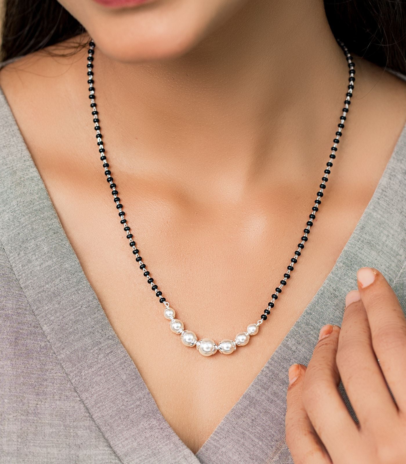 Pearl Stream Silver Mangalsutra