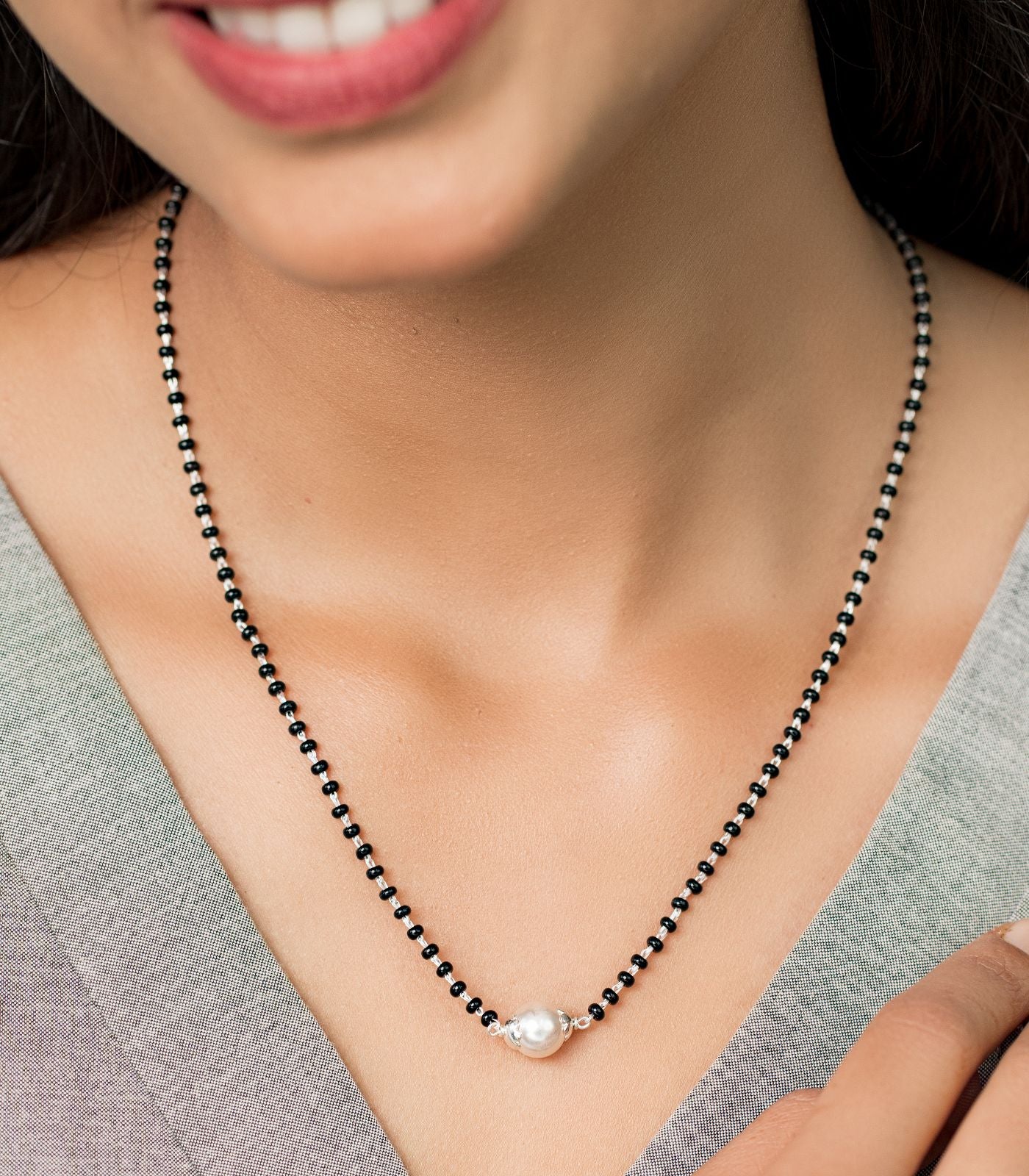 Single Pearl Silver Mangalsutra