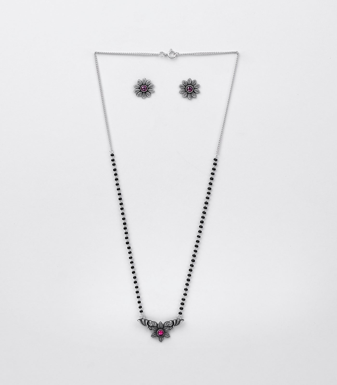 Floral Charm Antique Mangalsutra Set (silver)