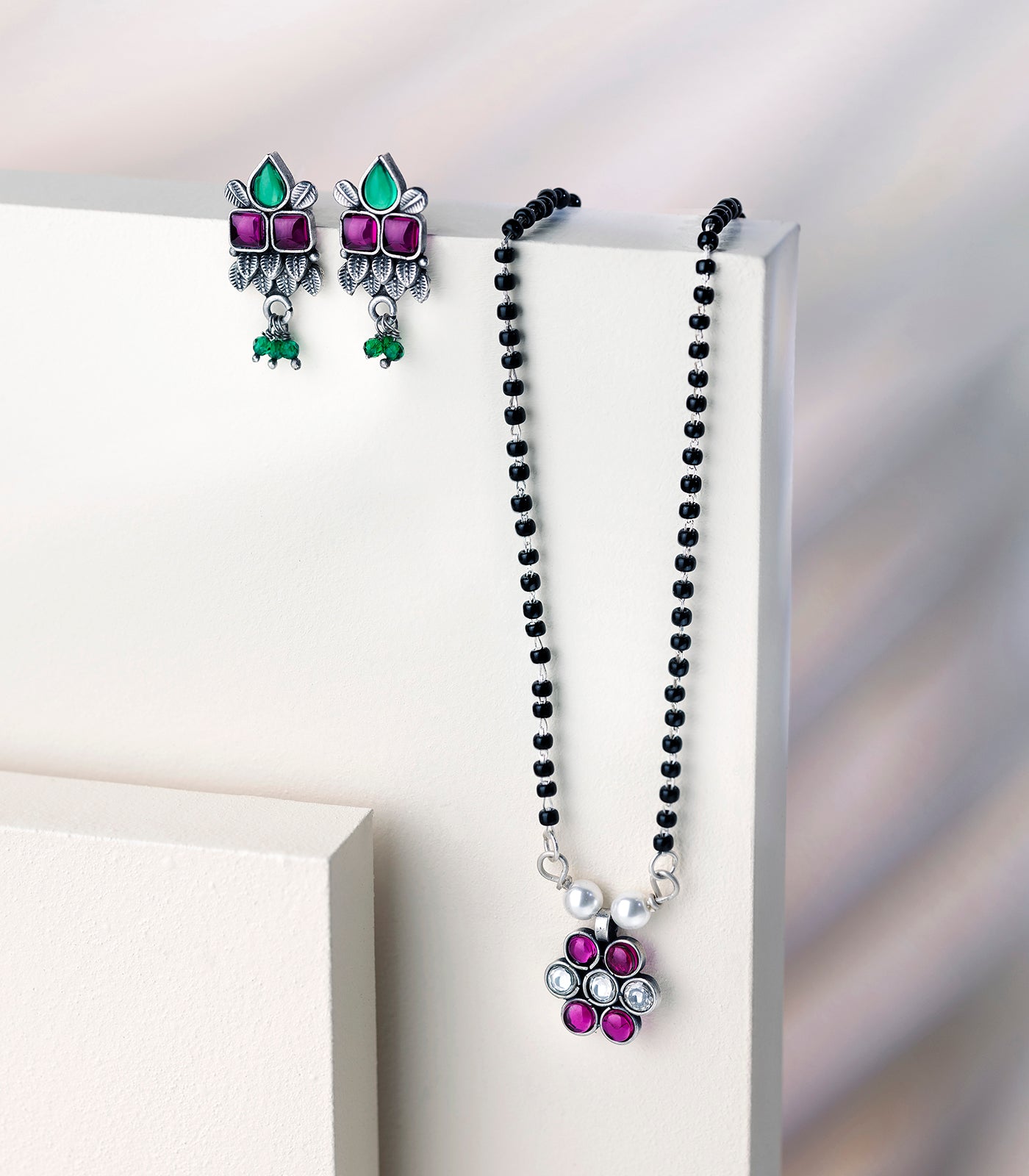 Dual Crystal Mangalsutra Set (Silver)