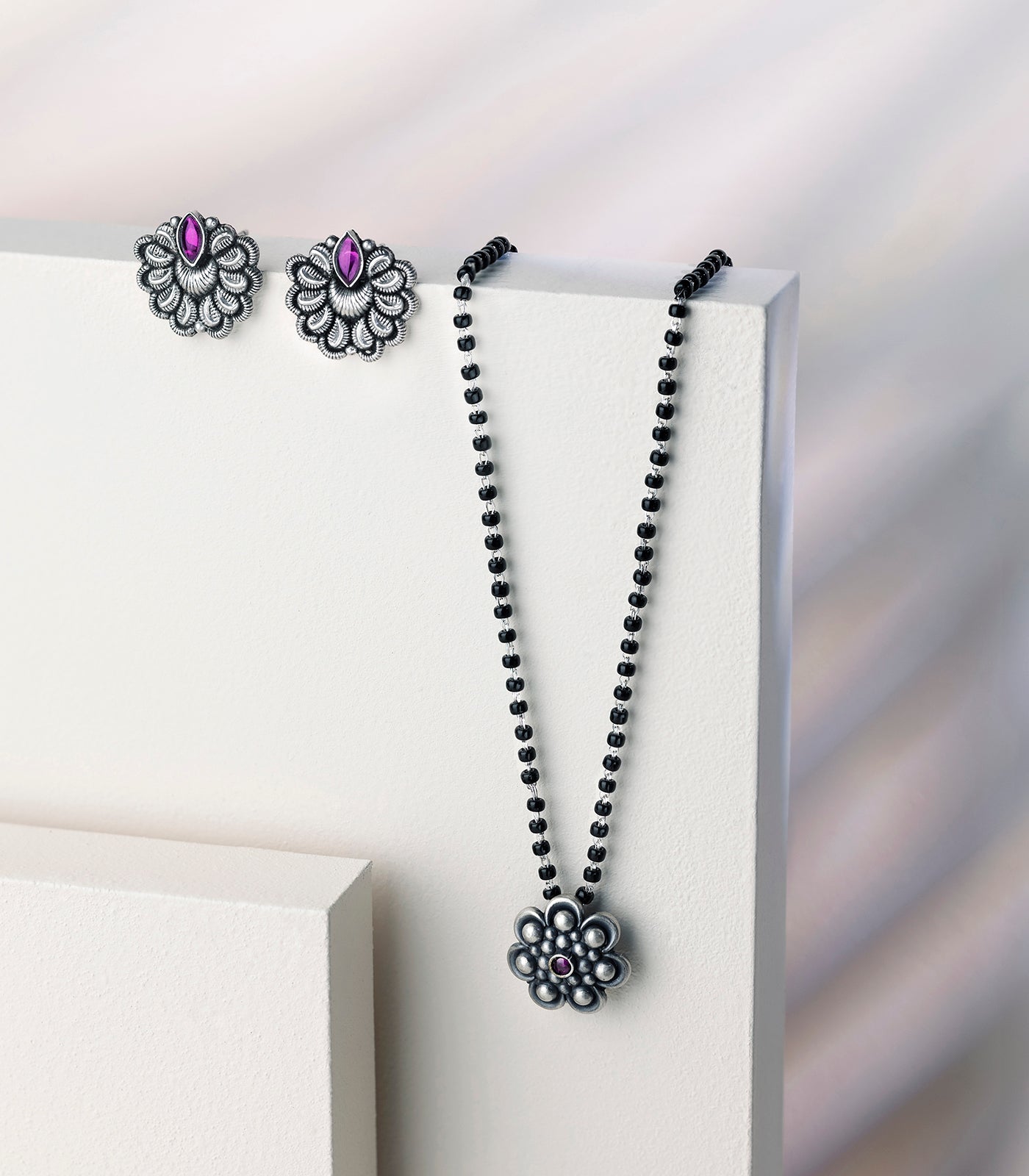Voilet Stones Mangalsutra Set (Silver)