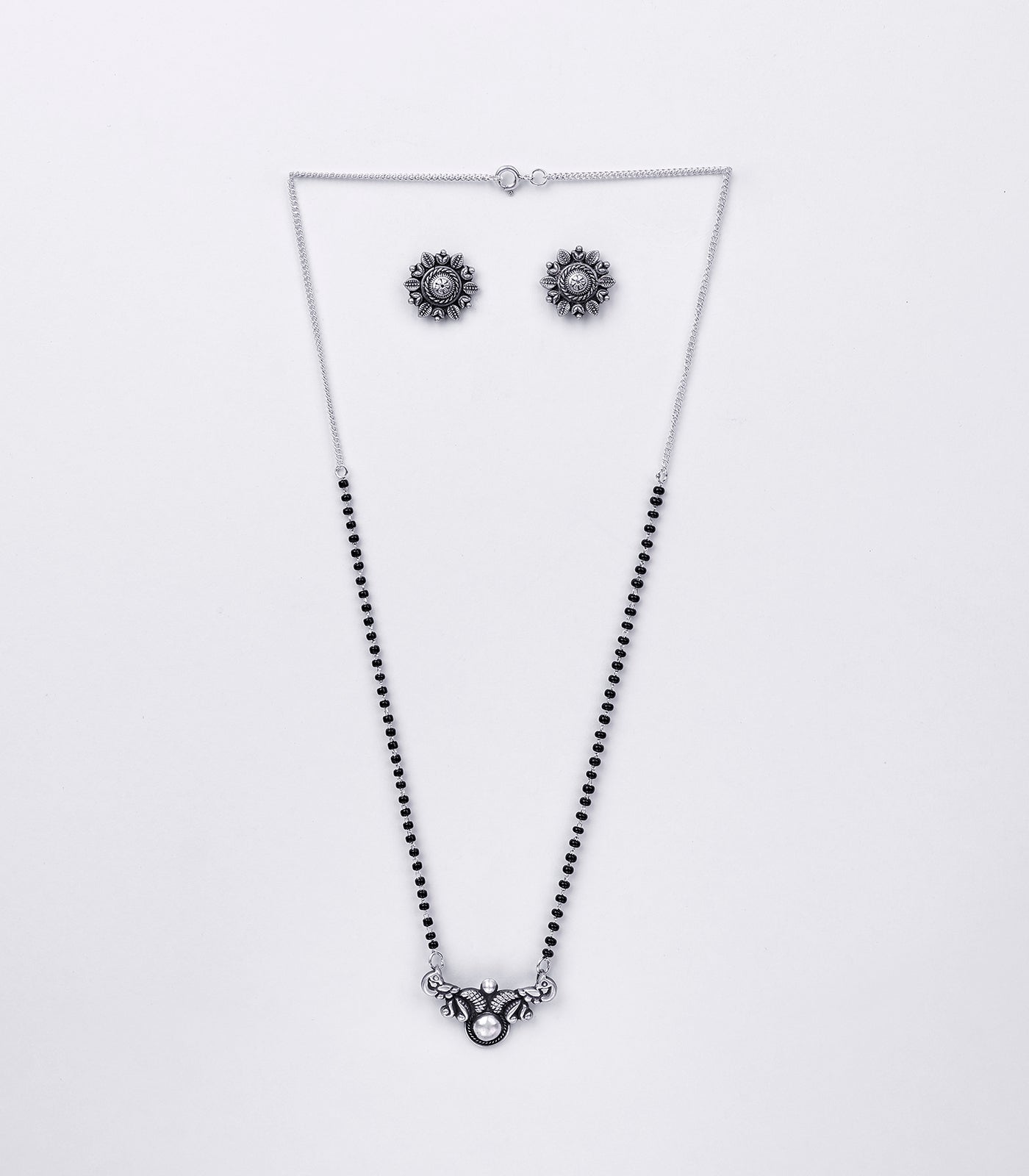 Floral Pearl Antique Mangalsutra Set (Silver)