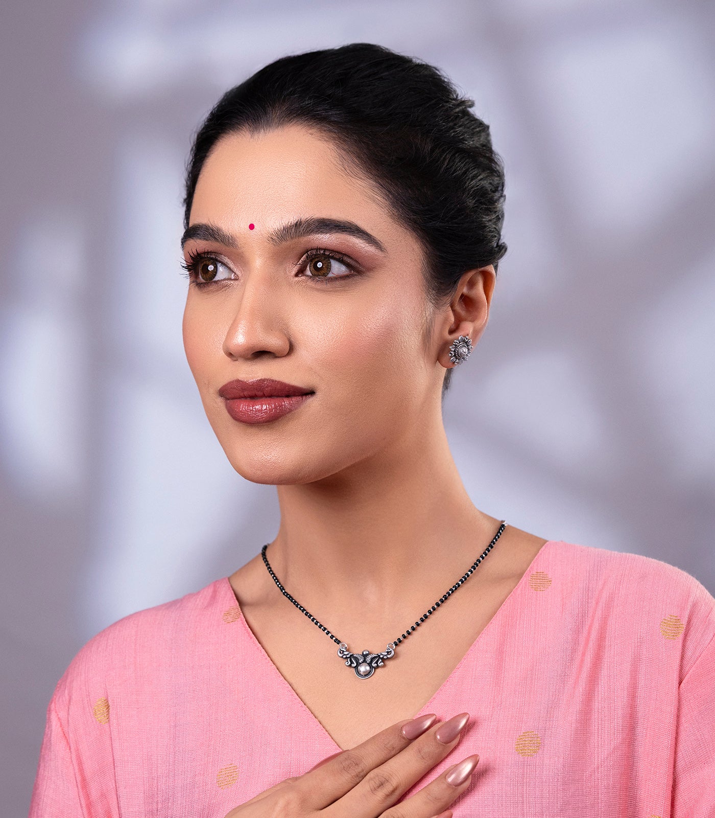 Floral Pearl Antique Mangalsutra Set (Silver)
