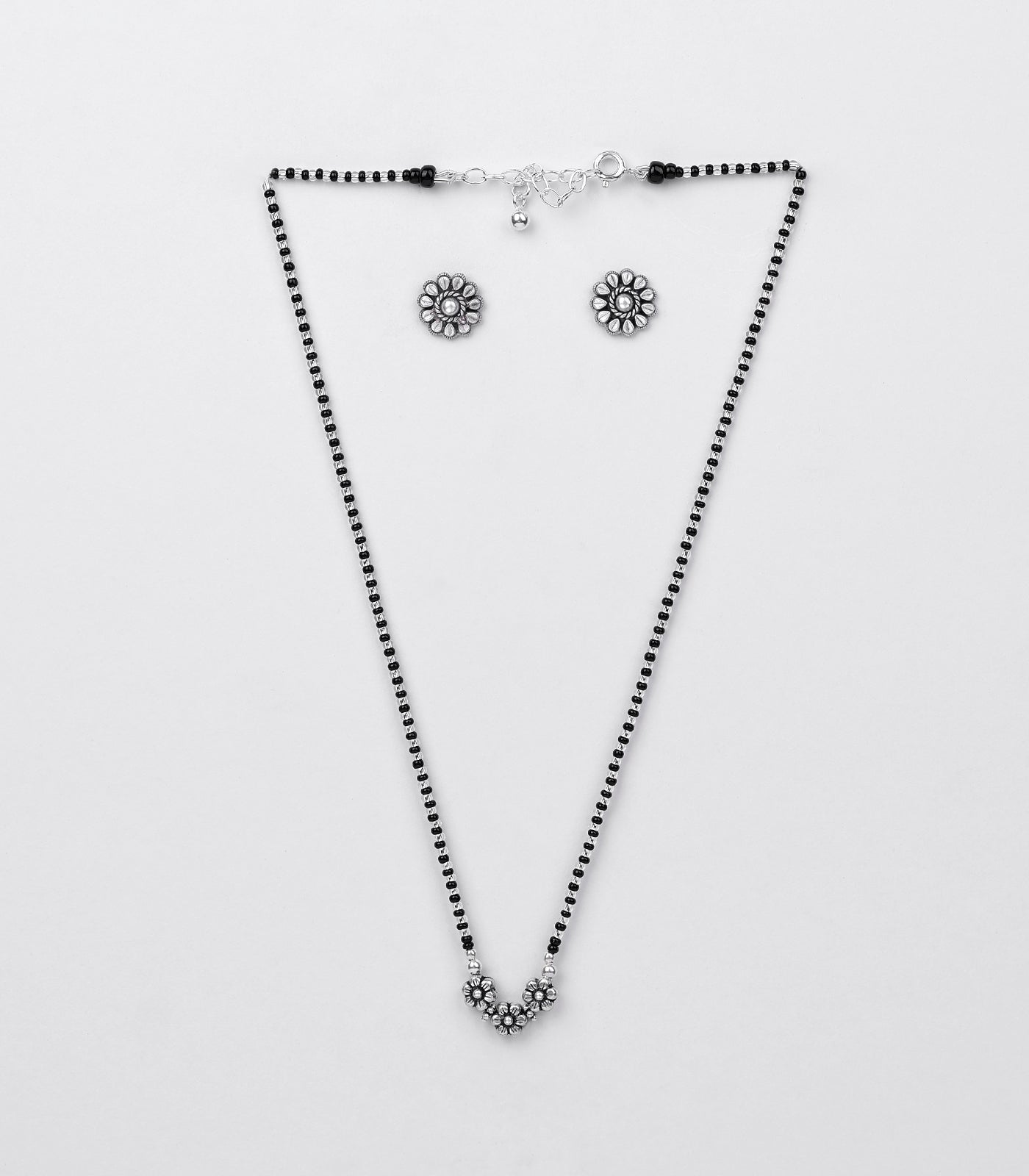 Floral Bliss Antique Mangalsutra Set (Silver)