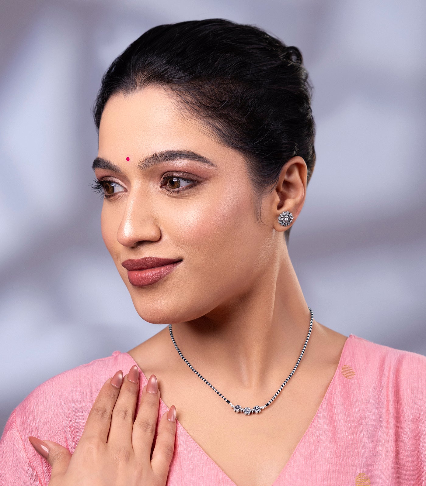 Floral Bliss Antique Mangalsutra Set (Silver)