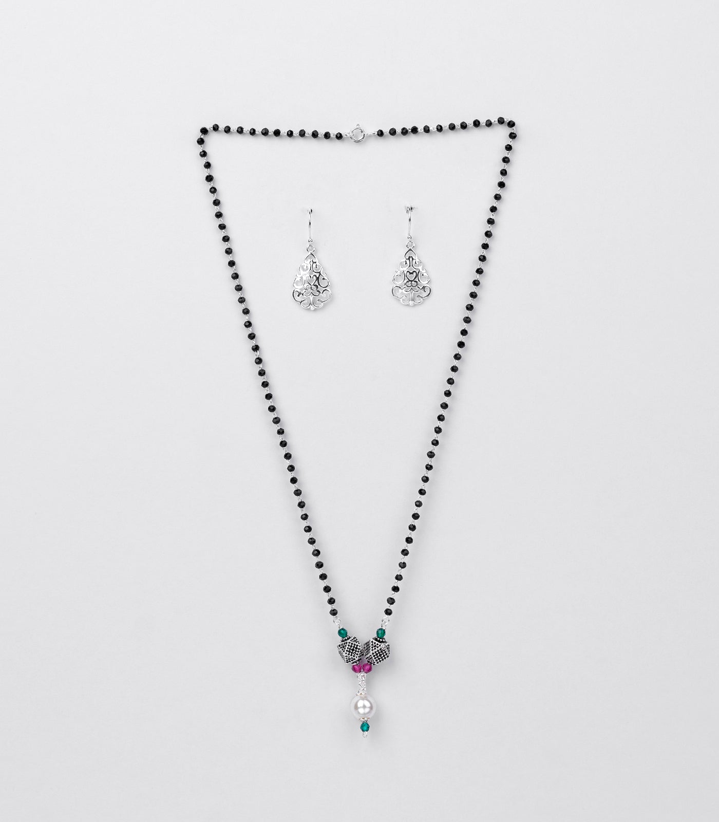 Radiant Orbs Antique Mangalsutra Set (Silver)