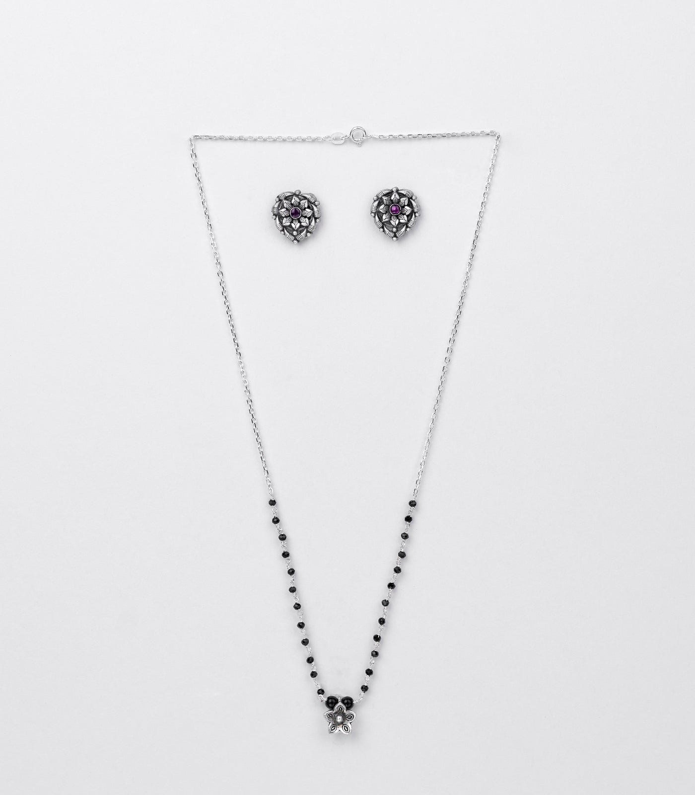 Floral Charm Mangalsutra Set (Silver)