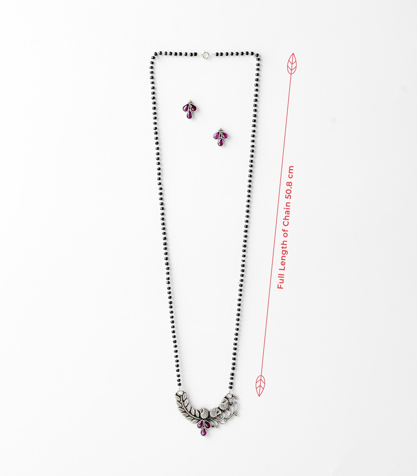 Violet Stone Peacock Motif Antique Mangalsutra Set (Silver)