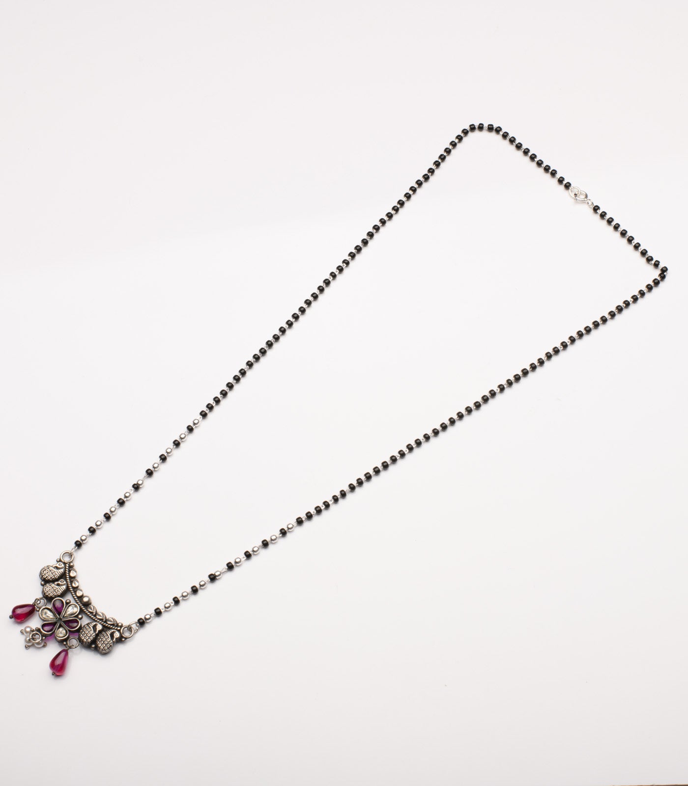 Purple Stone Floral Antique Mangalsutra Set (Silver)