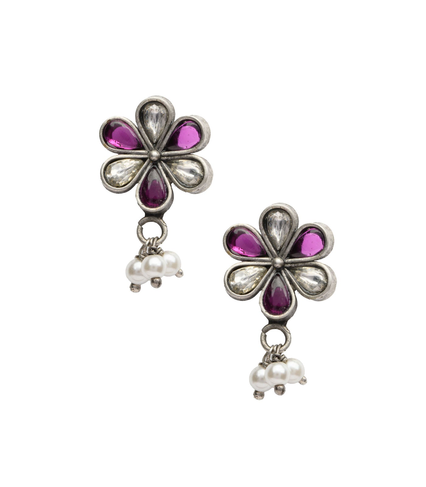 Purple Stone Floral Antique Mangalsutra Set (Silver)