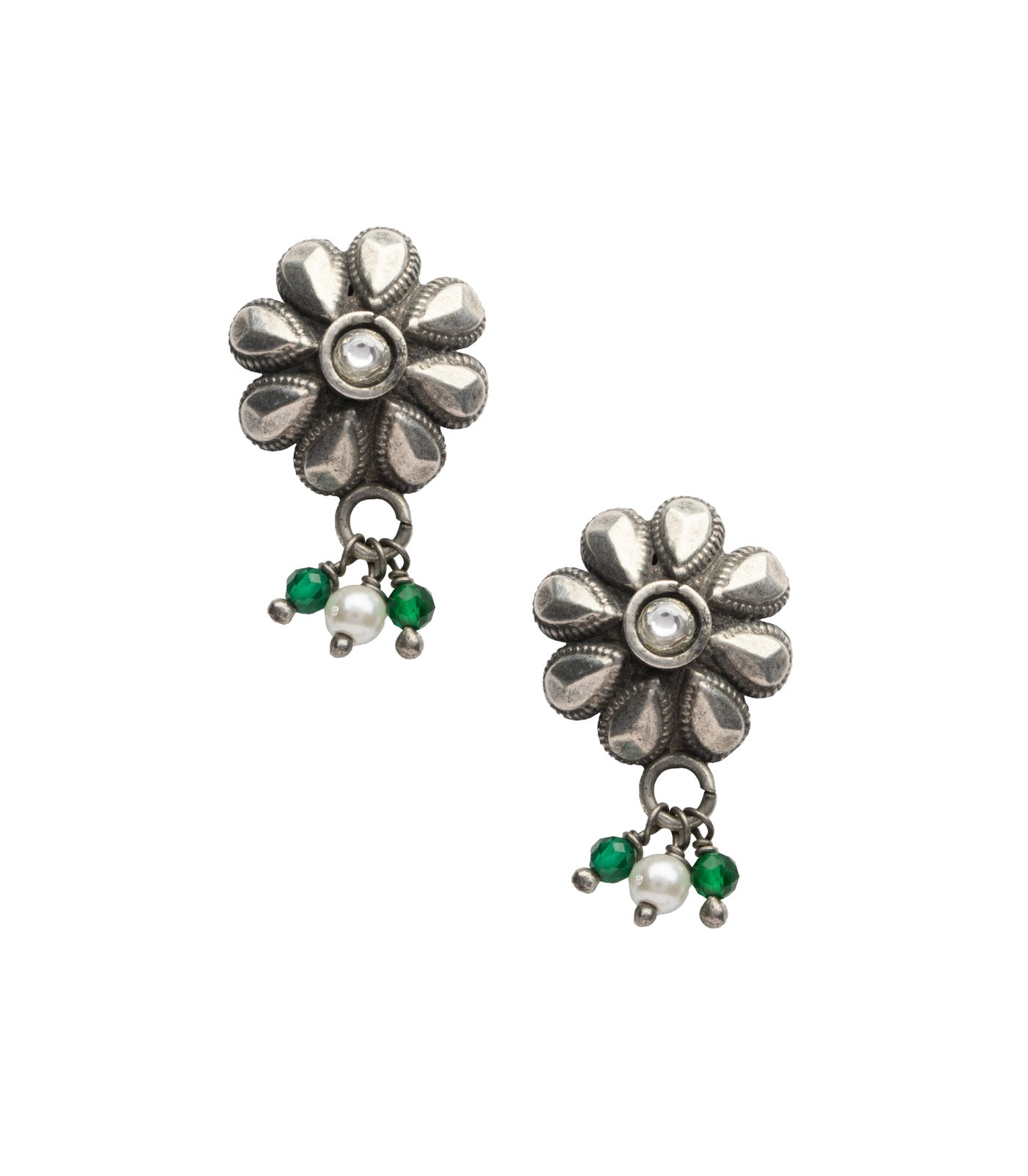 Green Stone Floral Antique Mangalsutra Set (Silver)