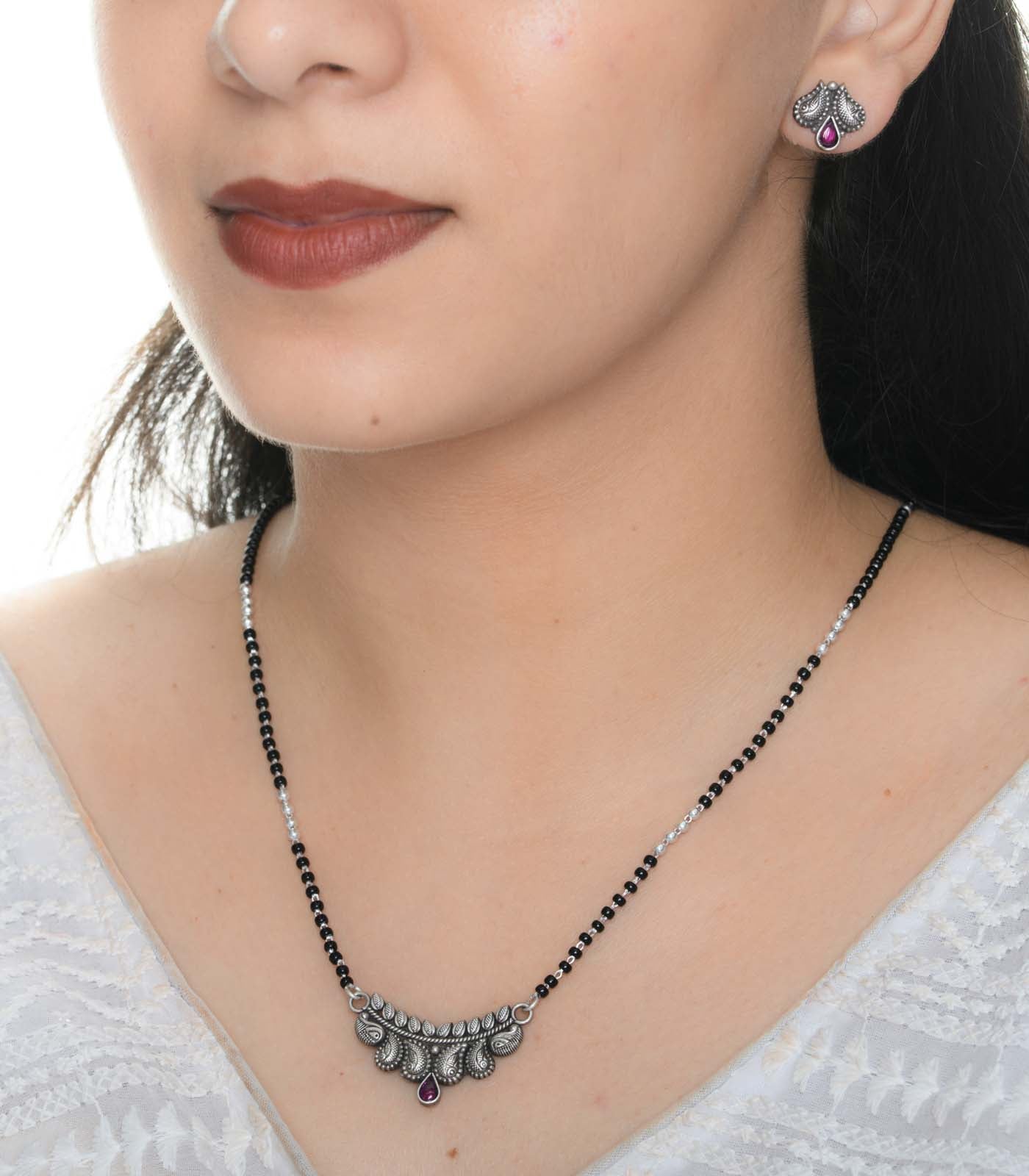 Violet Stone Swirl Antique Mangalsutra Set (Silver)