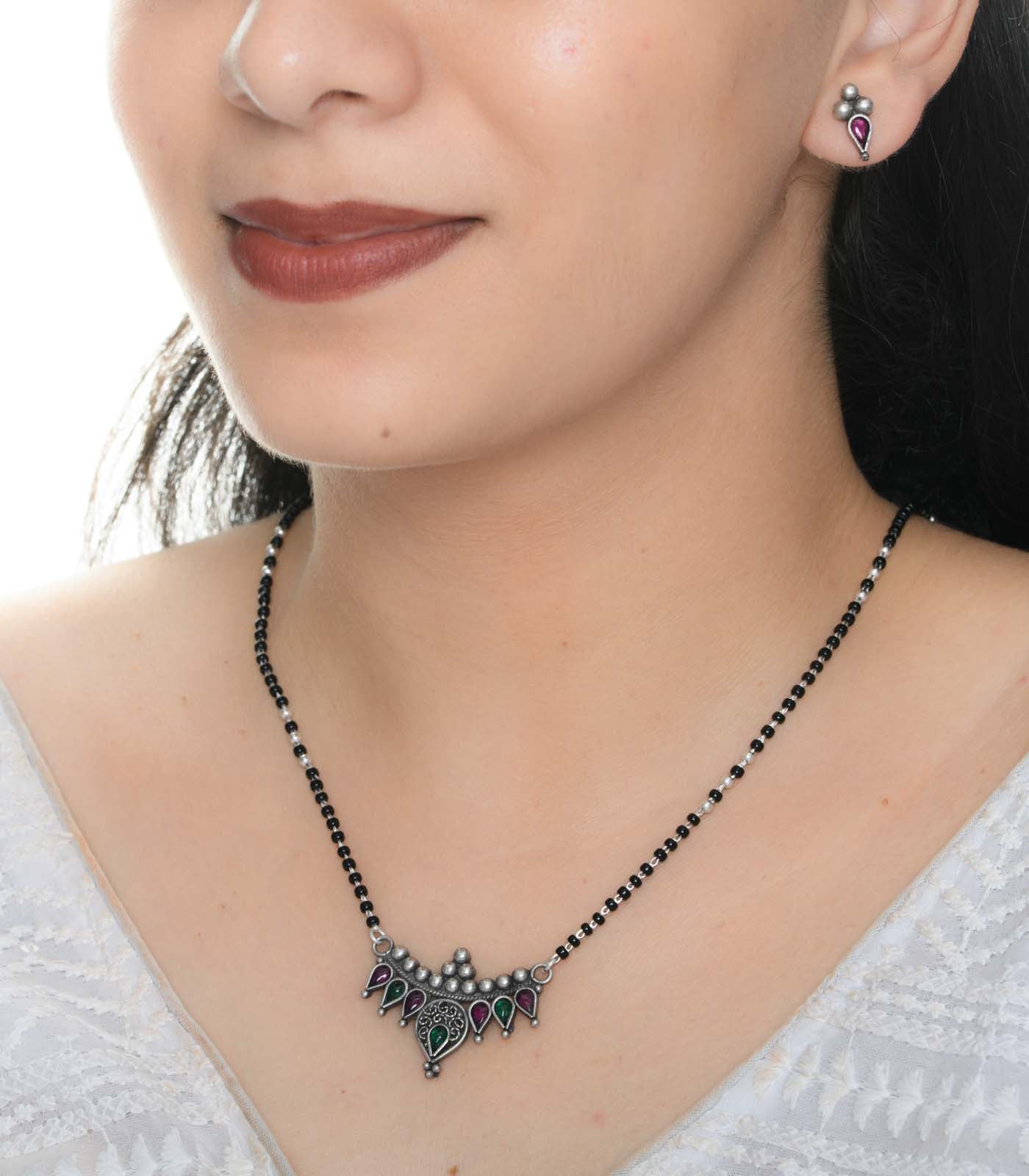 Dual Stone Antique Mangalsutra Set (Silver)