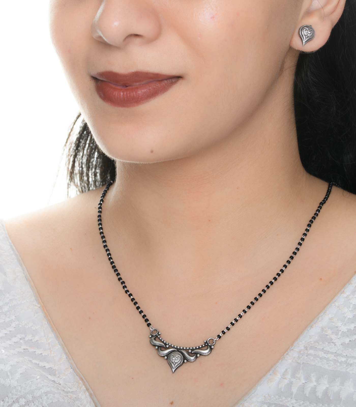 Drop Shaped Antique Mangalsutra Set (Silver)