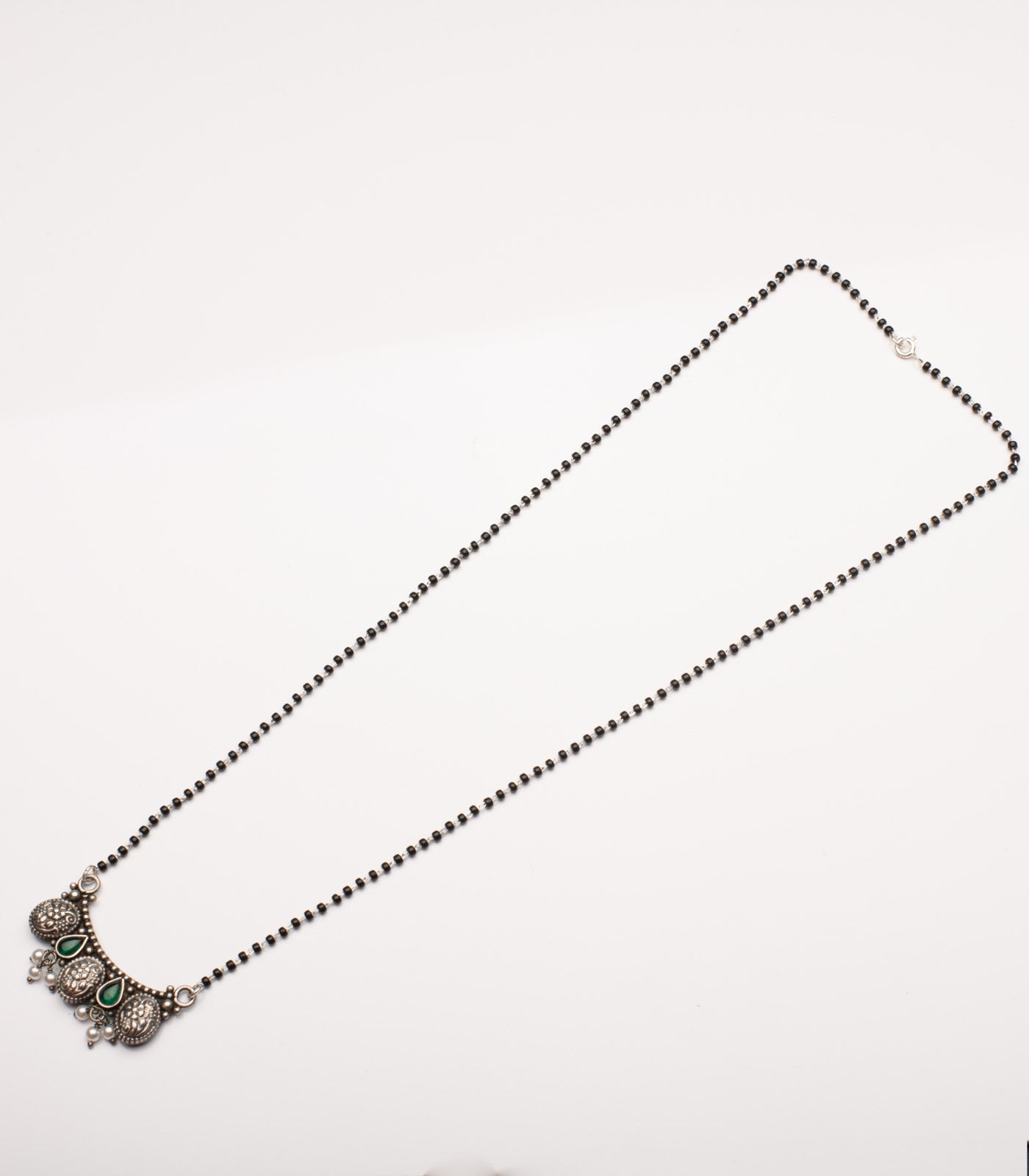 Green Stone Oval Antique Mangalsutra Set (Silver)