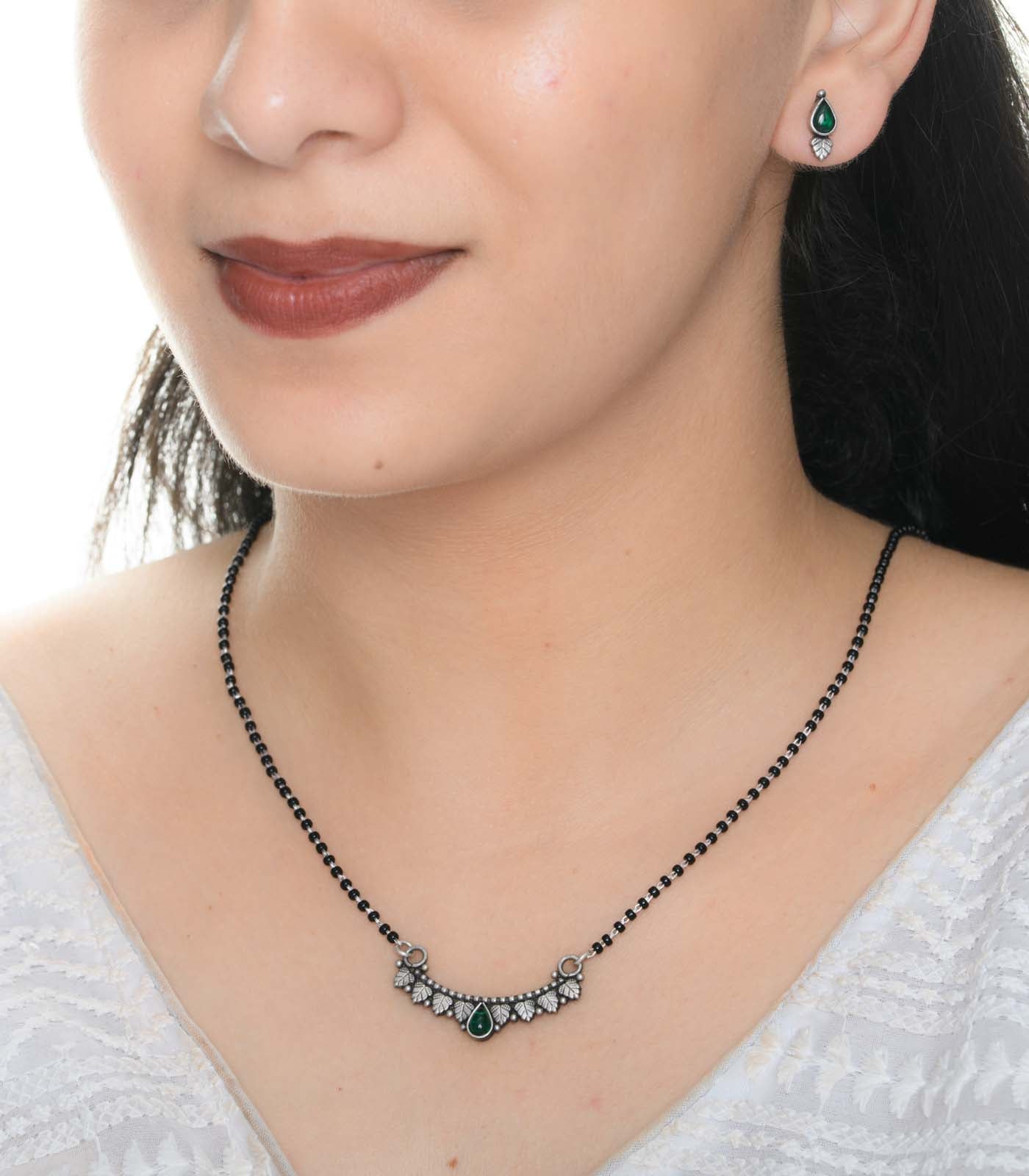 Green Stone Antique Mangalsutra Set (Silver)