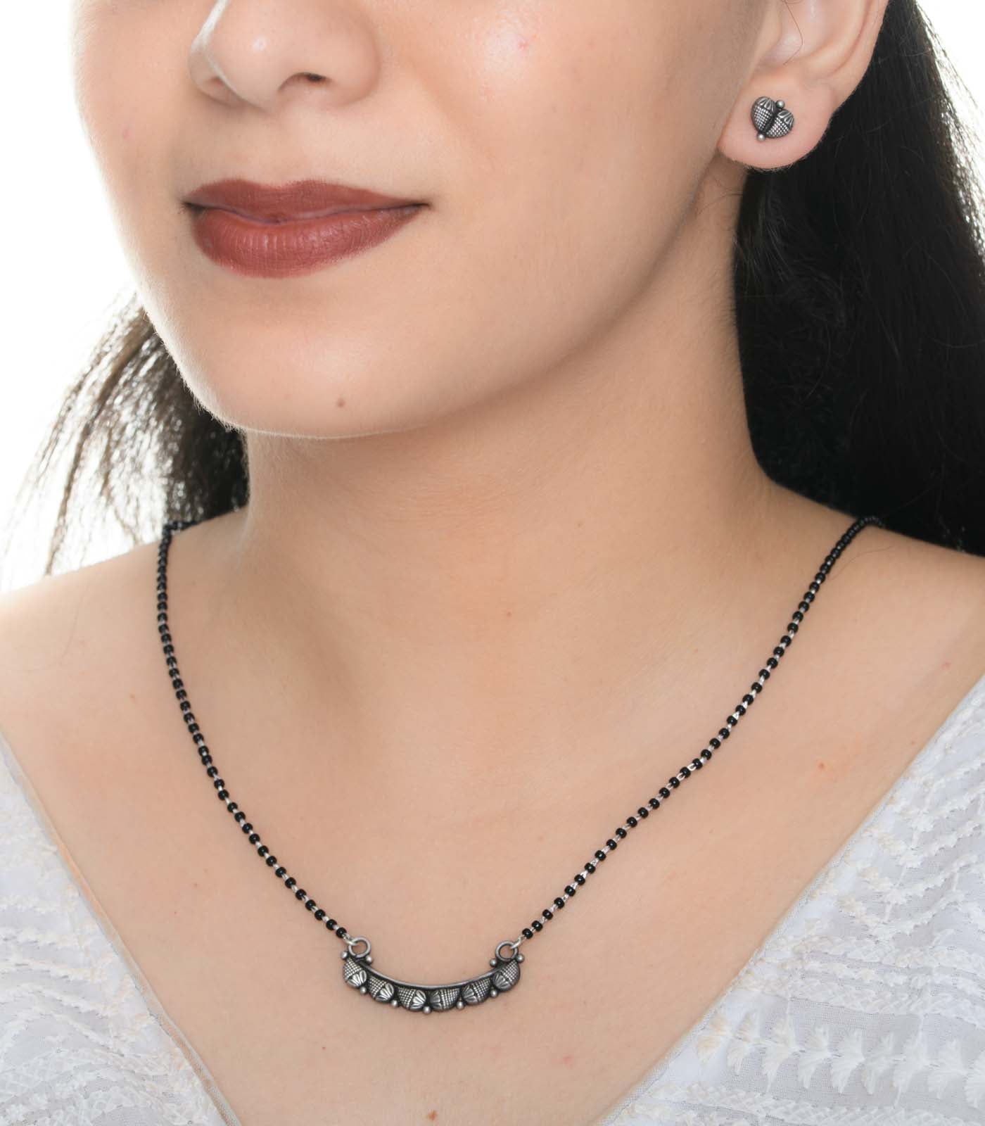 Drop Motif Antique Mangalsutra Set (Silver)