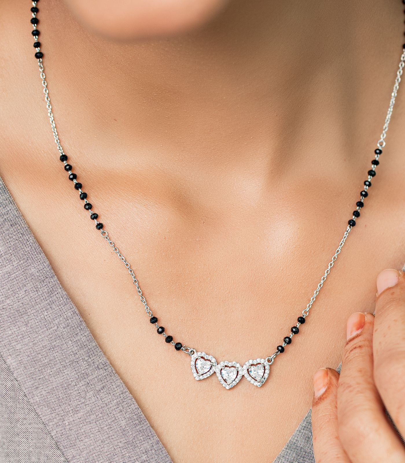 Tri-Heart Mangalsutra (Silver)