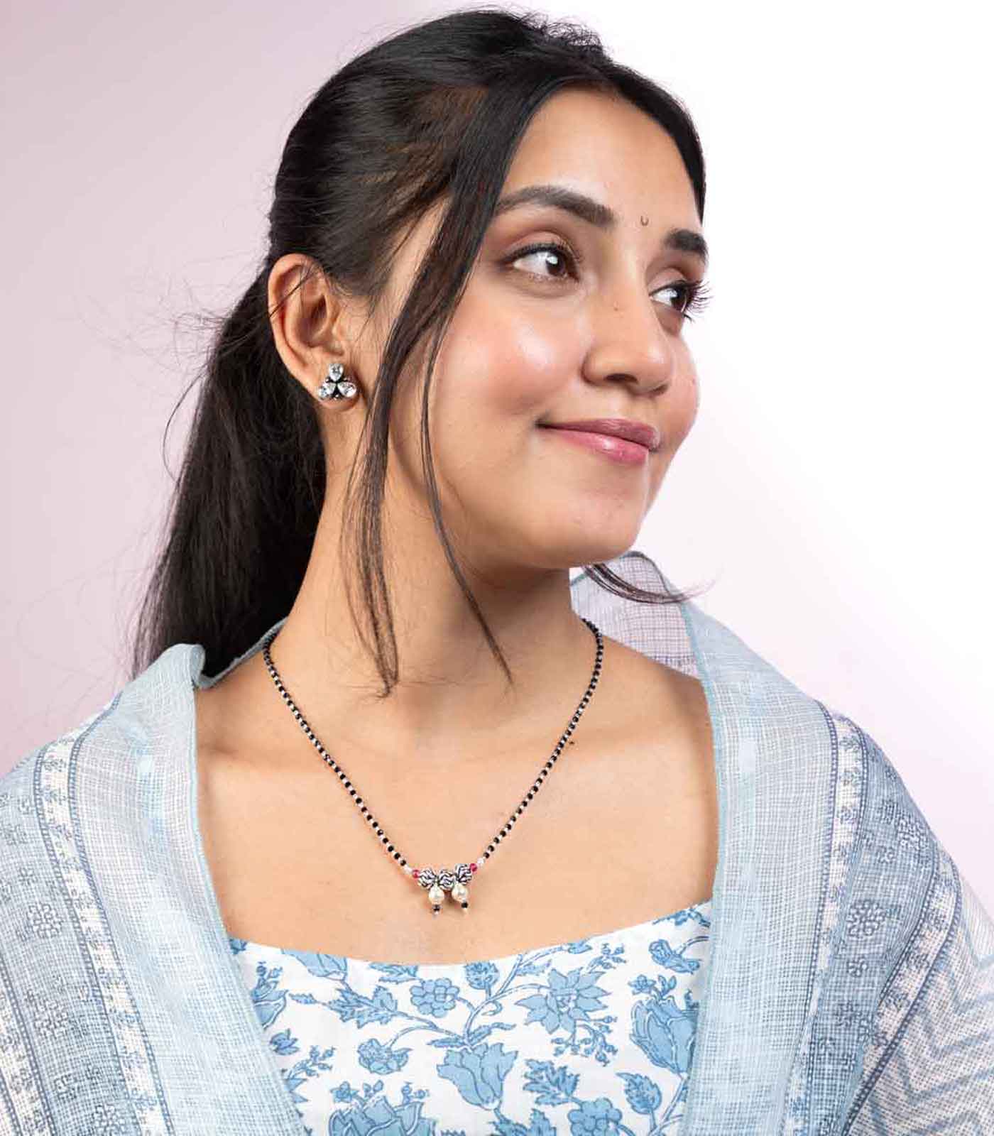 Triple Orb Pearl Mangalsutra (Silver)