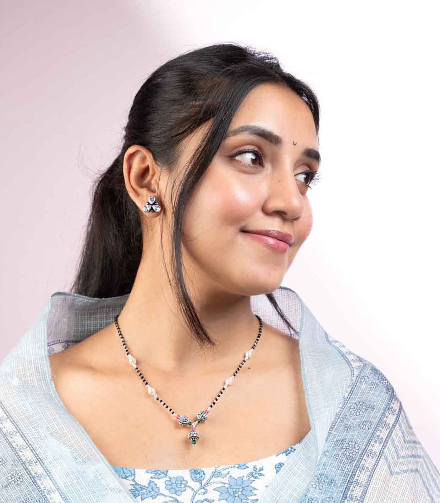 Triple Orb Pearl Mangalsutra (Silver)