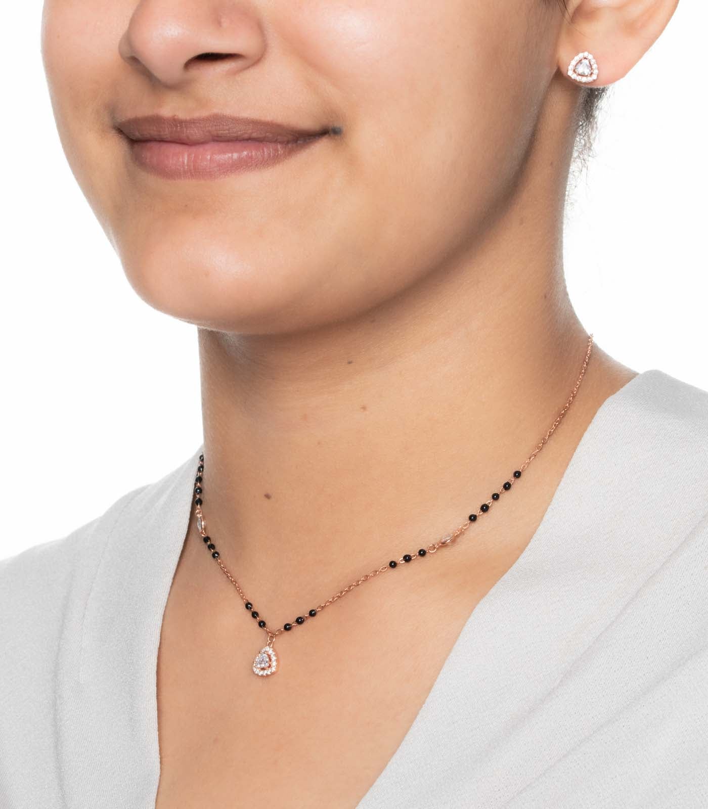 Triangular Rose Gold Mangalsutra Set (Silver)