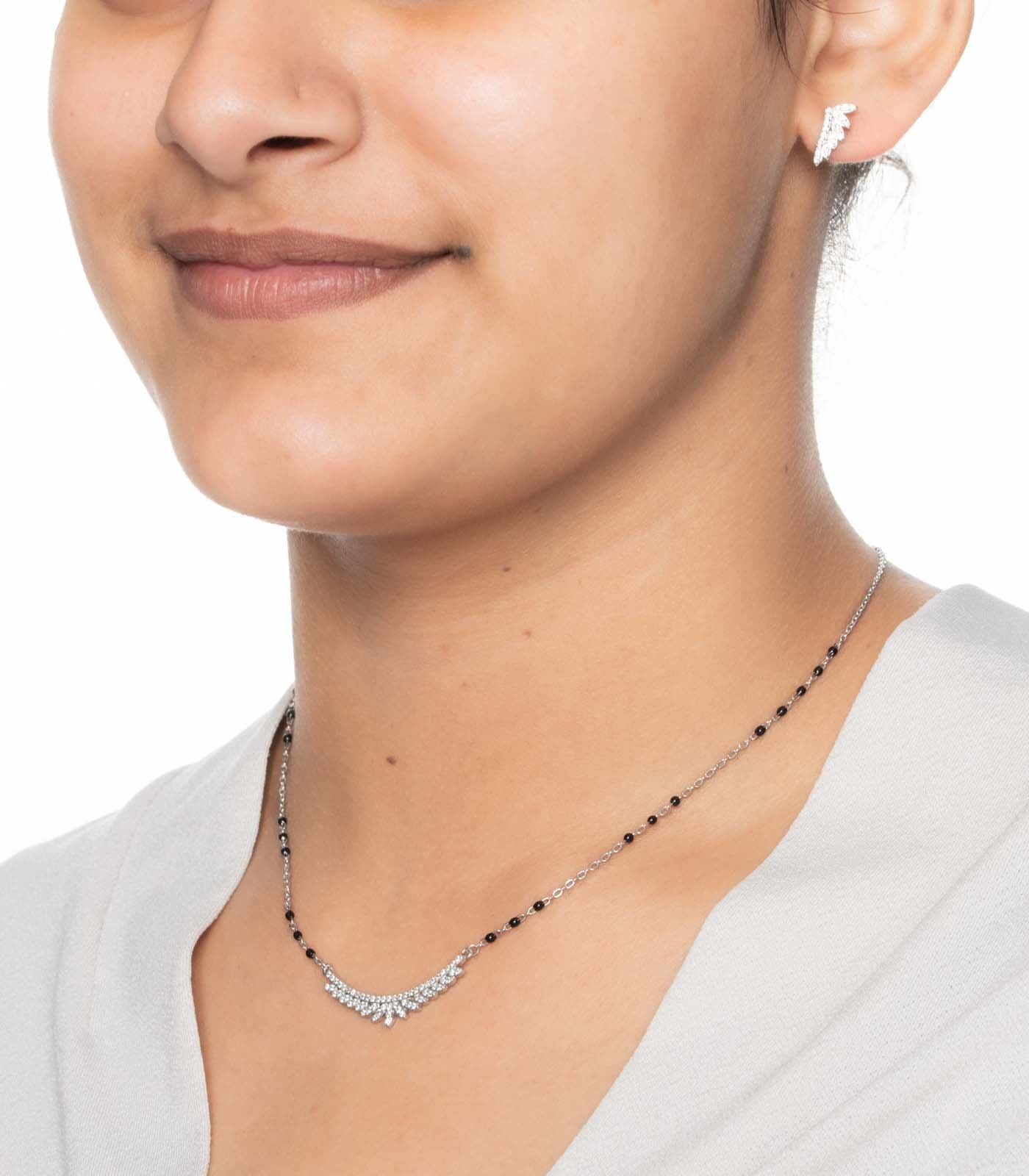 Stone Curve Mangalsutra Set (Silver)