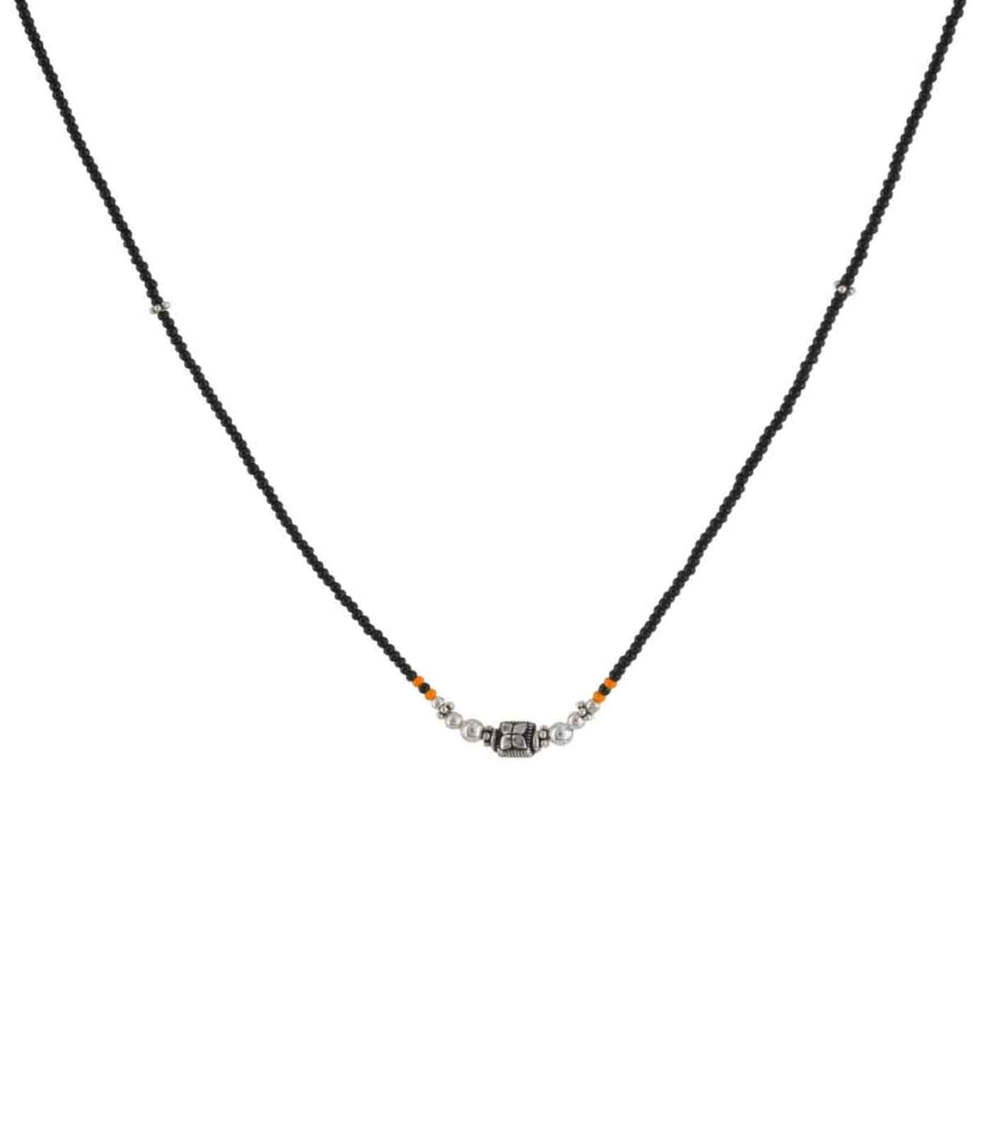 Petal Motif Silver Bead Mangalsutra (Silver)