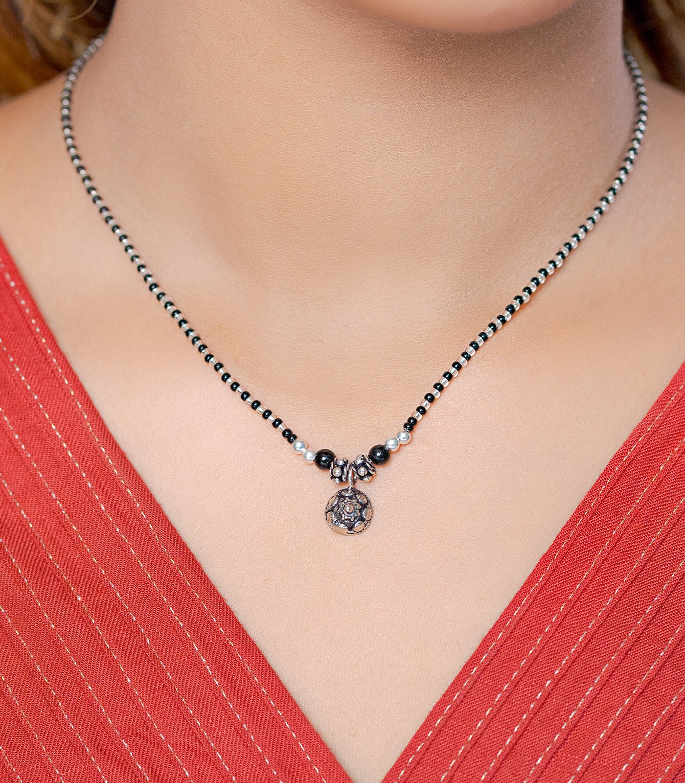 Mystic Floral Core Antique Mangalsutra (Silver)