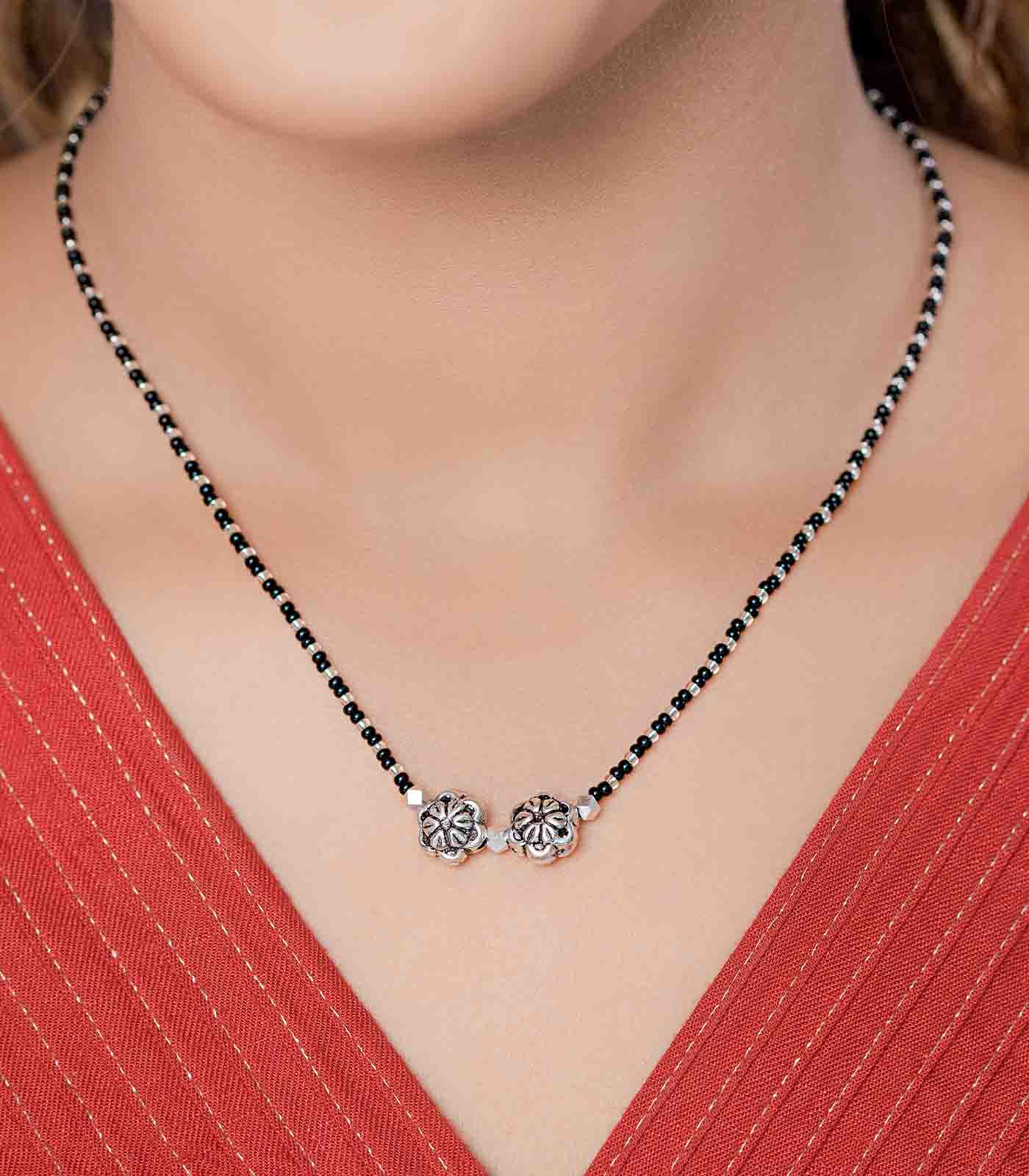 Dual Flower Antique Mangalsutra (Silver)