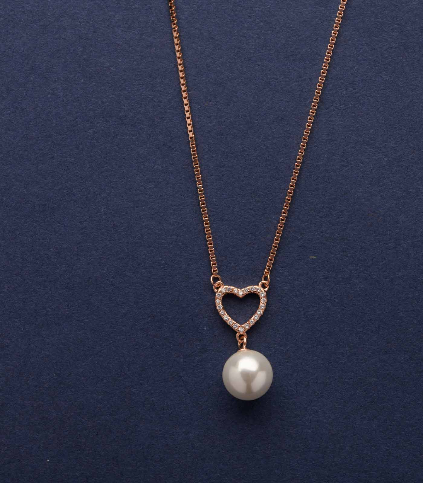 Dazzling Heart Pearl Necklace (Silver)
