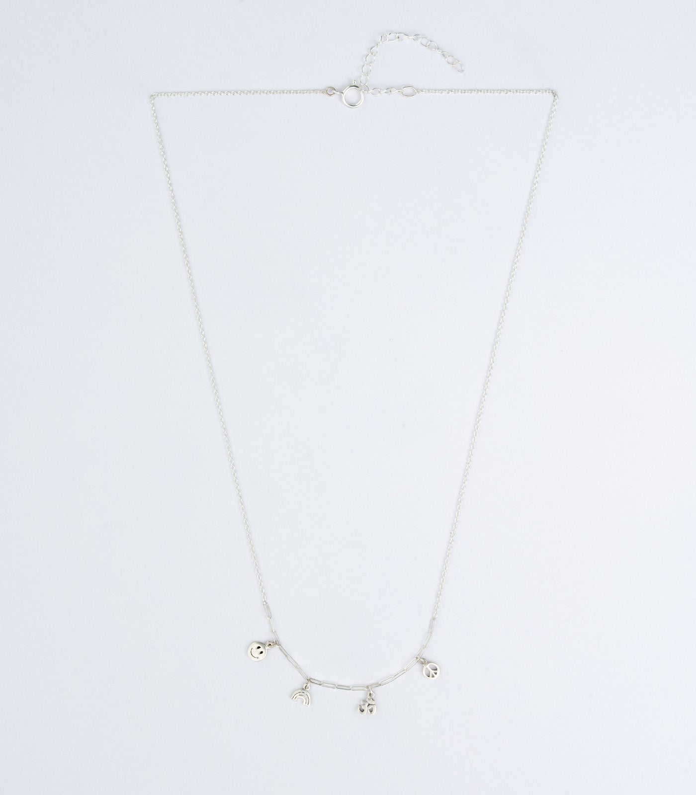 Smiley, Rainbow & Om Silver Necklace