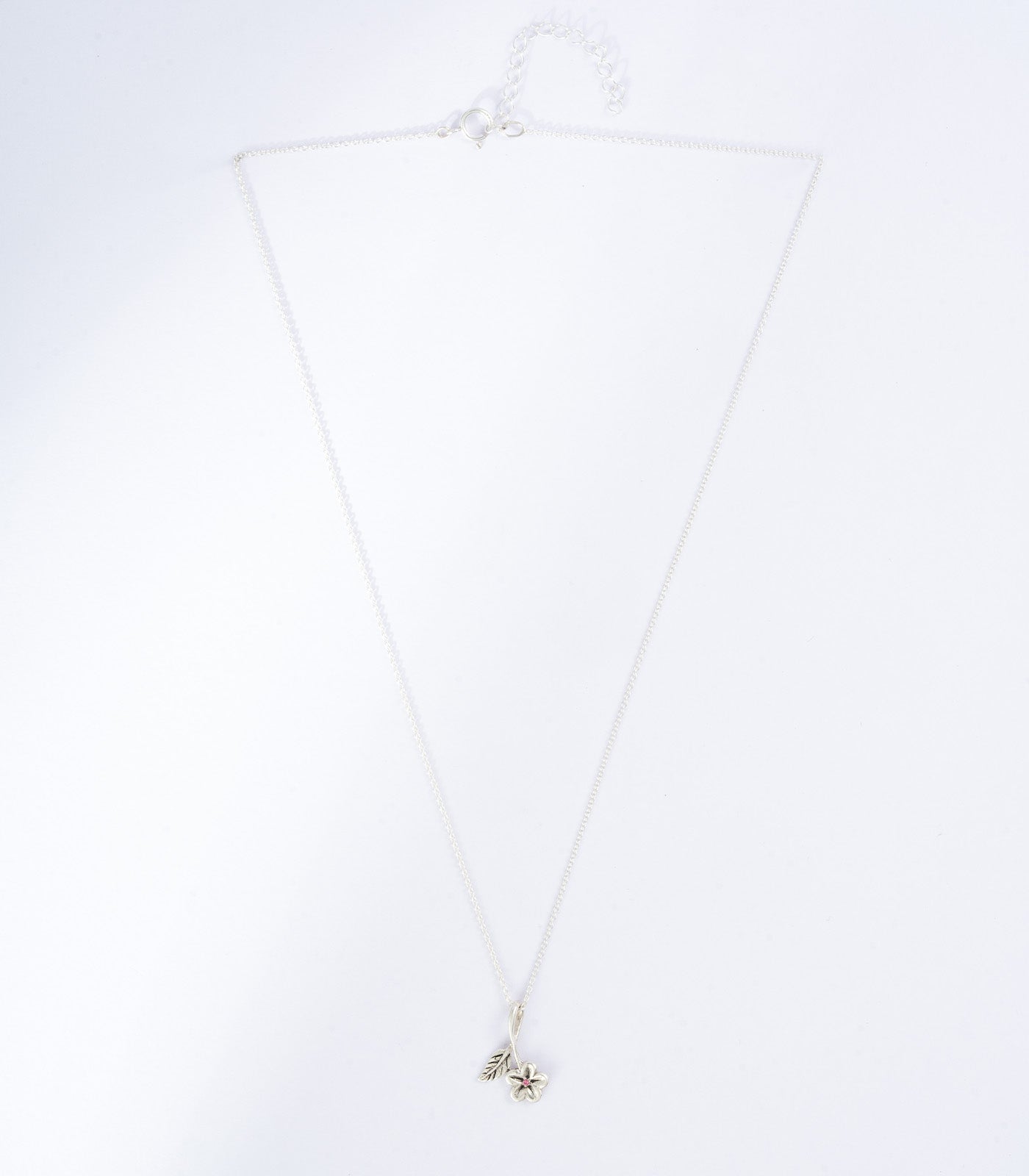 Flower & Leaf Necklace (Silver)