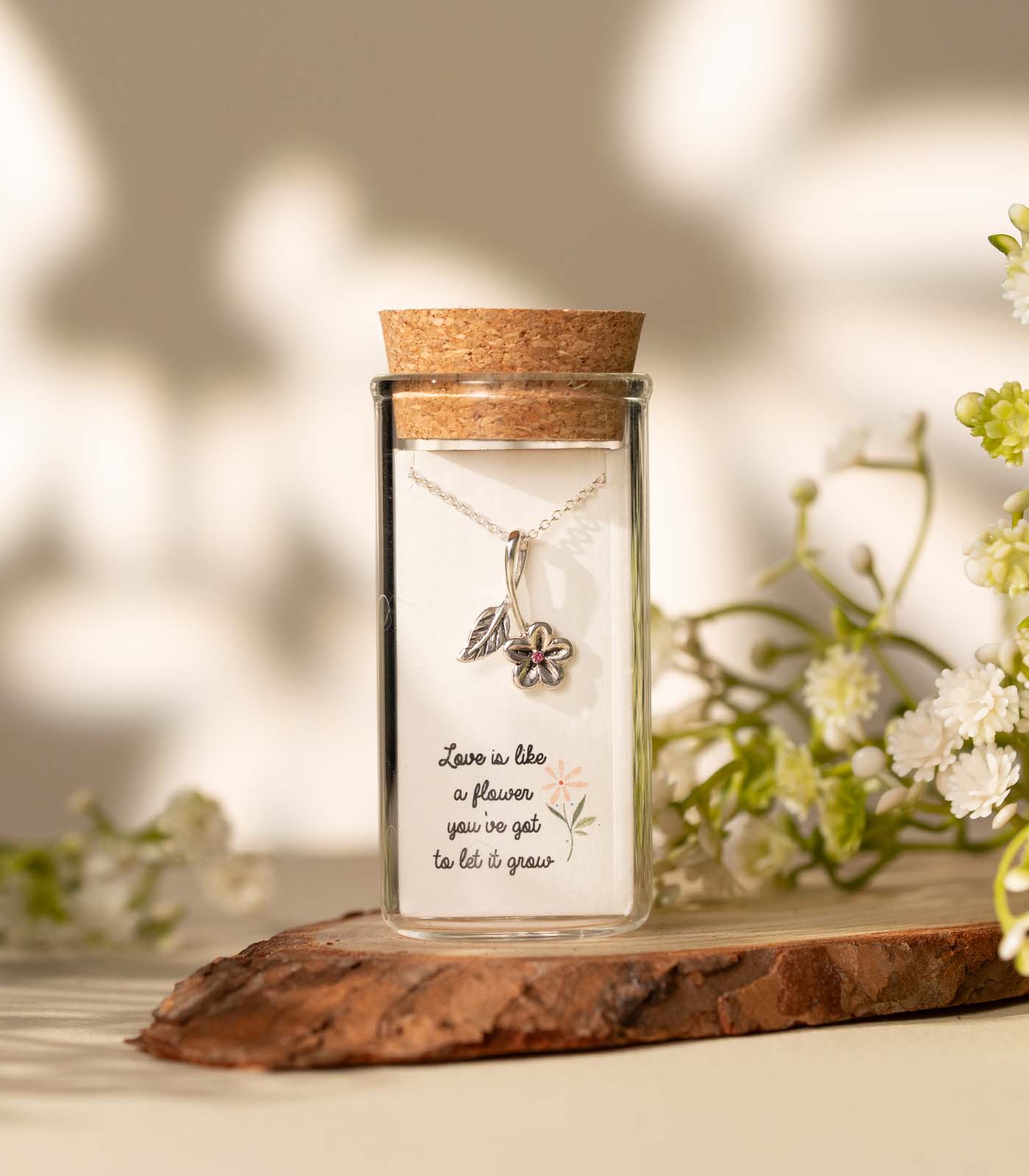 Flower & Leaf Necklace (Silver)