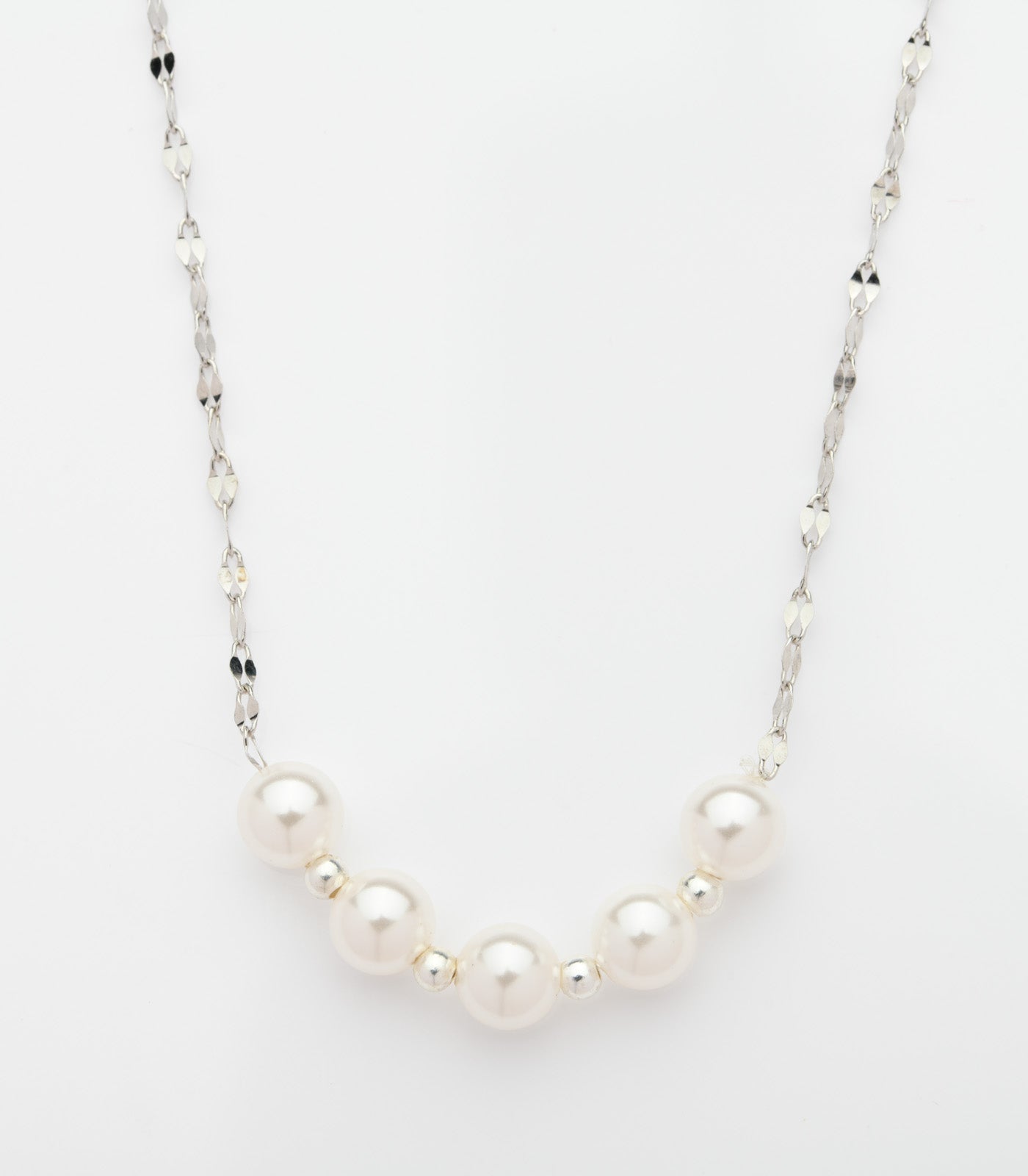 Five Pearls String Necklace (Silver)