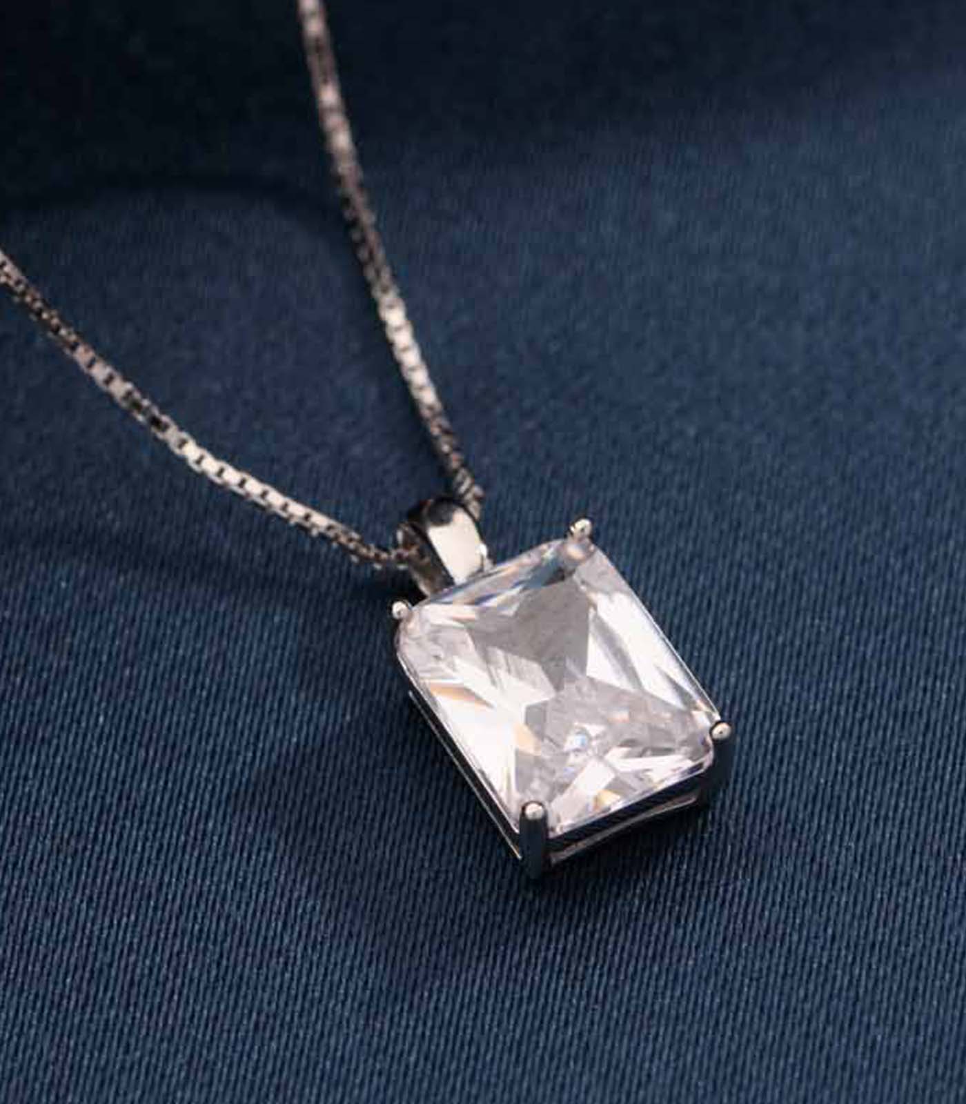 Square Crystal Necklace (Silver)