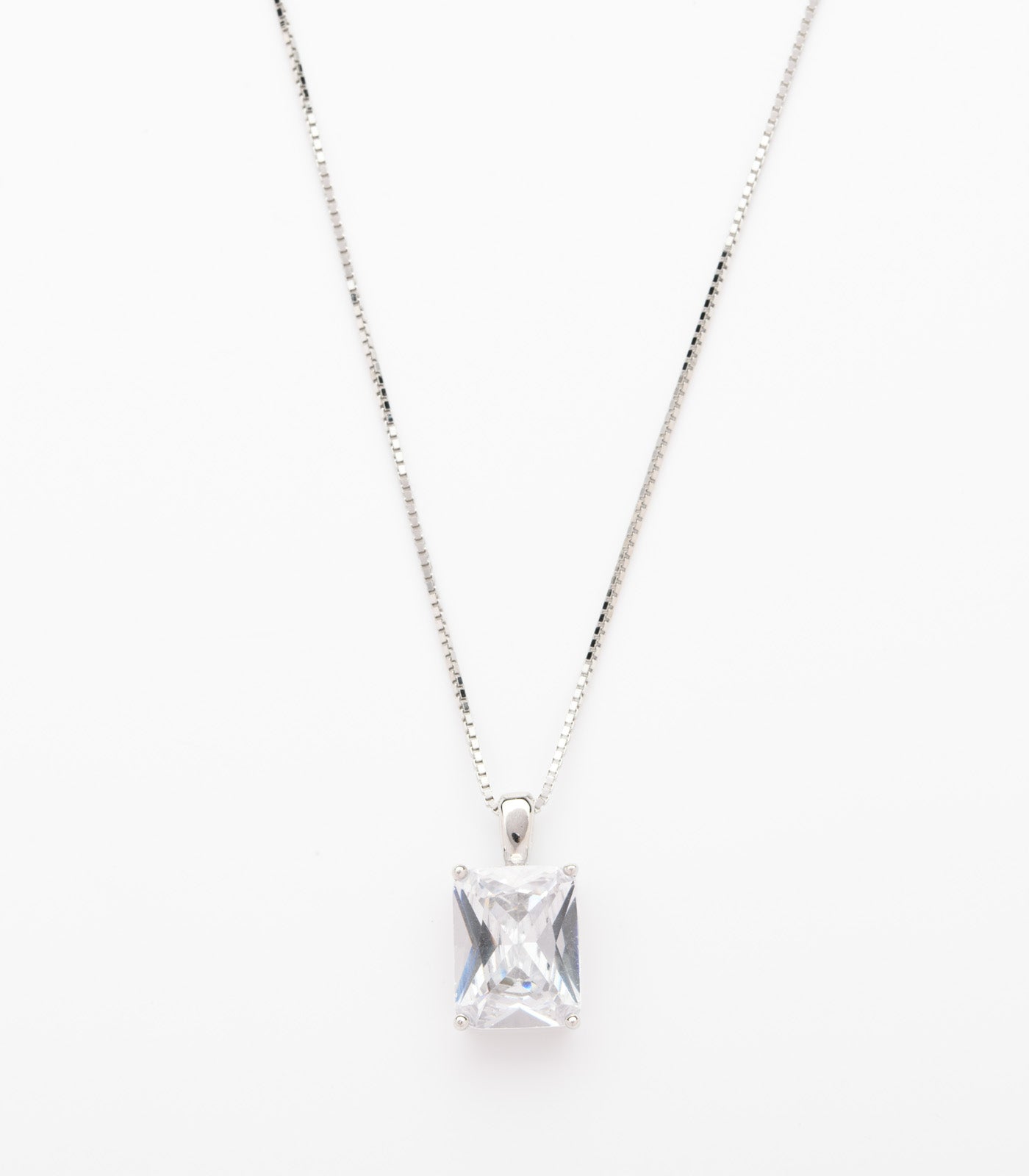 Square Crystal Necklace (Silver)