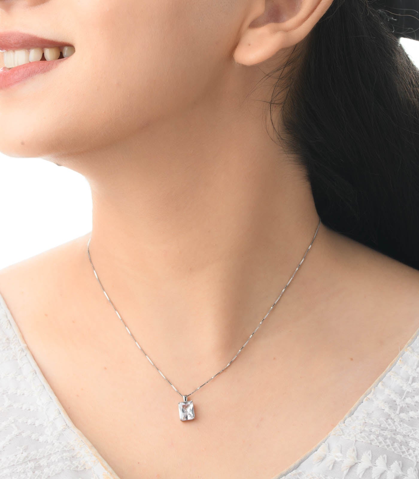 Square Crystal Necklace (Silver)