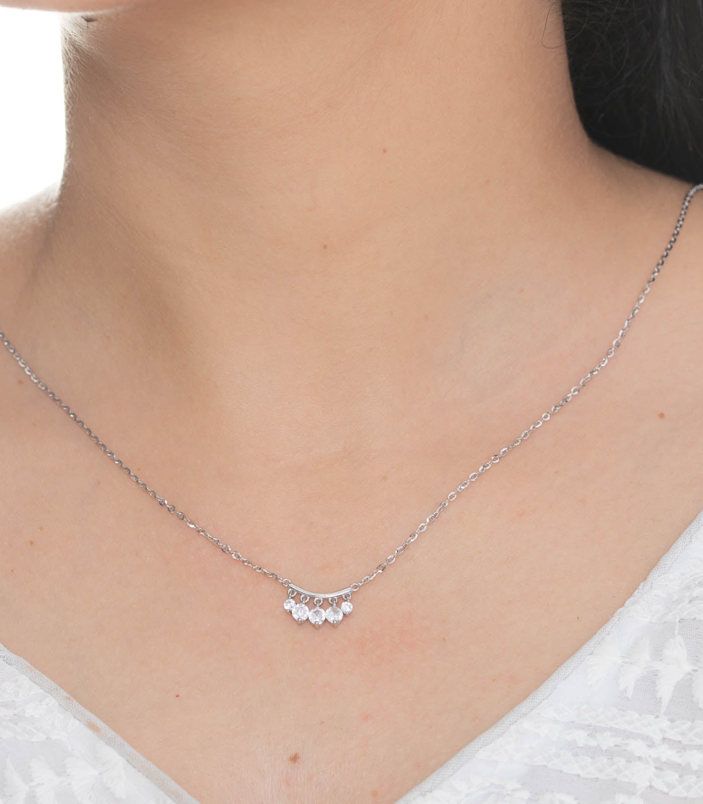 Classic Stone Curv Necklace (Silver)