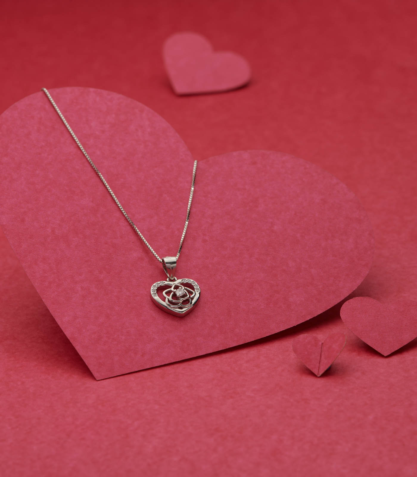 Floral Heart Necklace (Silver)