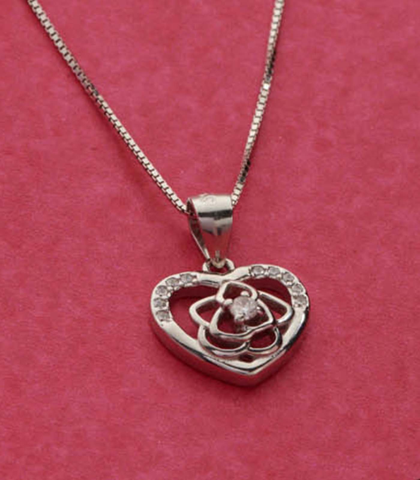 Floral Heart Necklace (Silver)